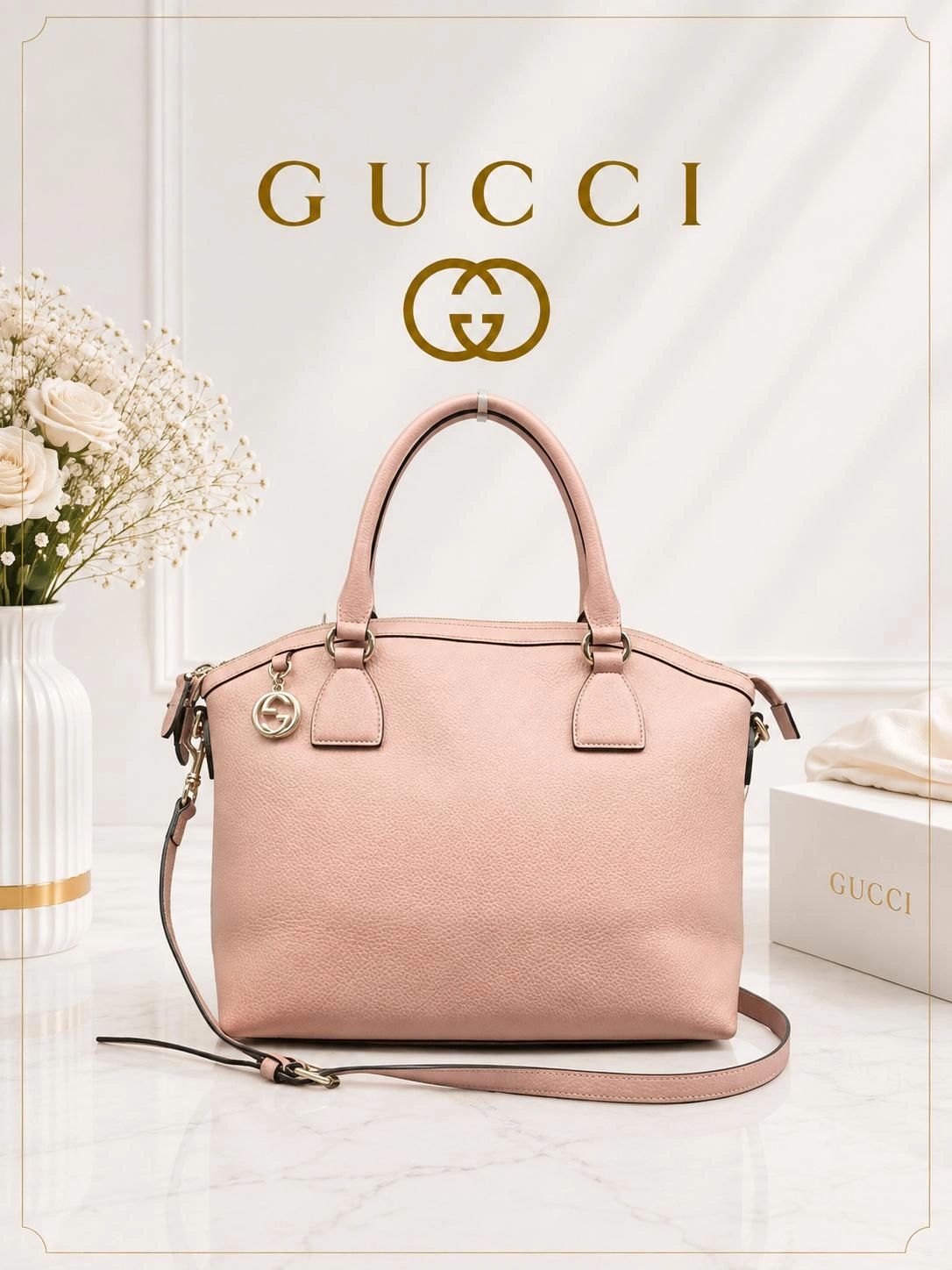 Gucci Soho Dome Satchel Pink Leather Crossbody Shoulder Bag