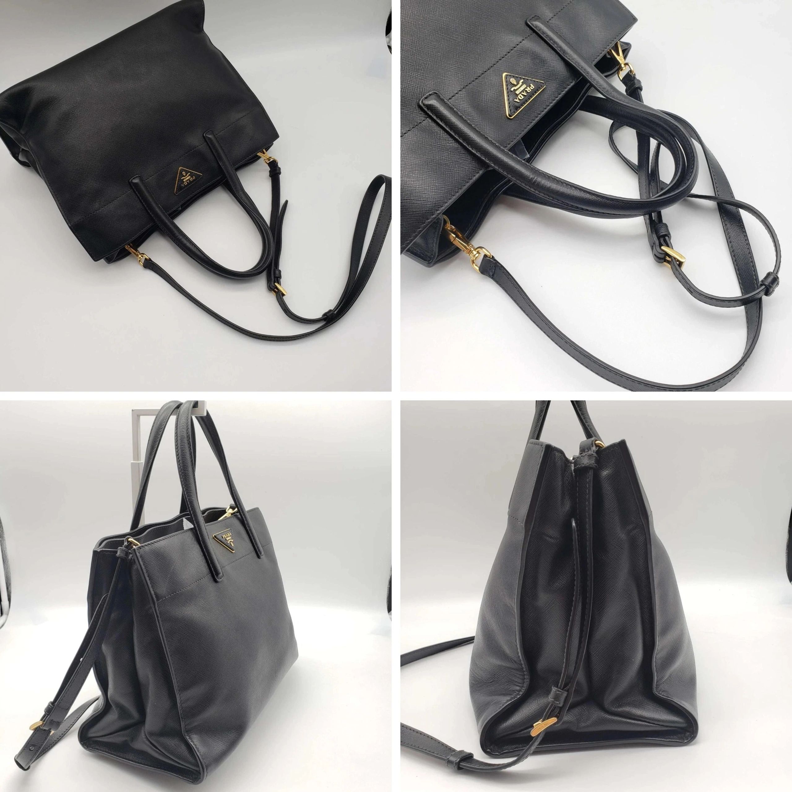 Prada Black Leather Tote Bag Crossbody Satchel Gold Hardware Large Lux — photo 4