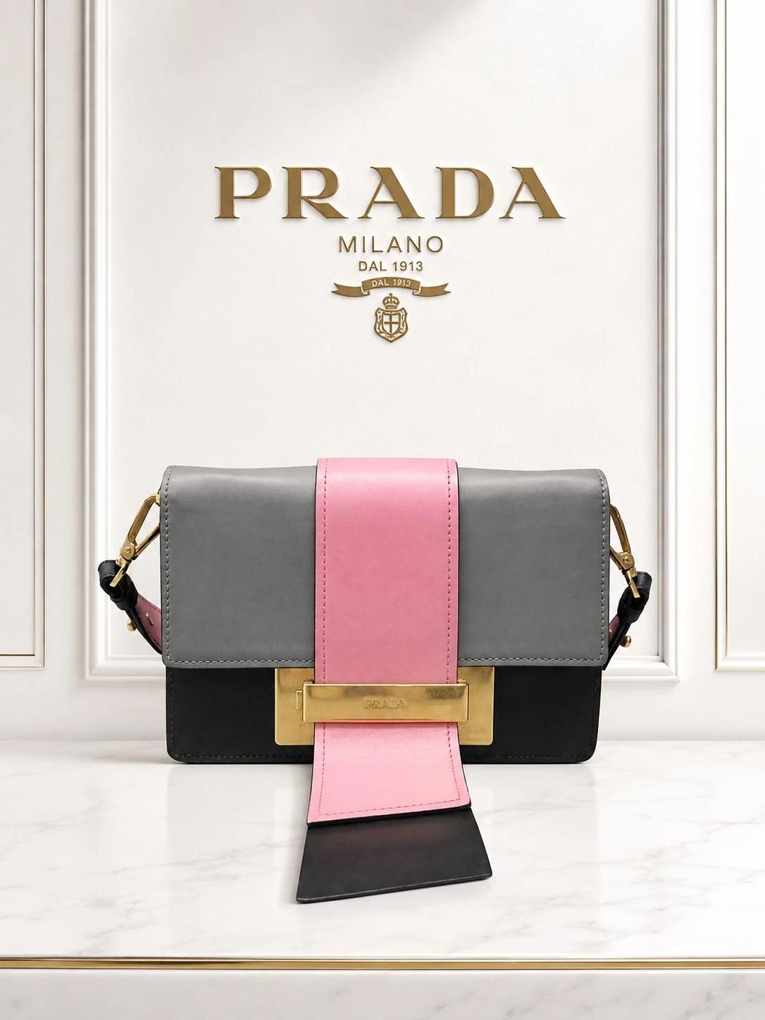 Prada Cahier Tricolor Leather Ribbon Crossbody Bag