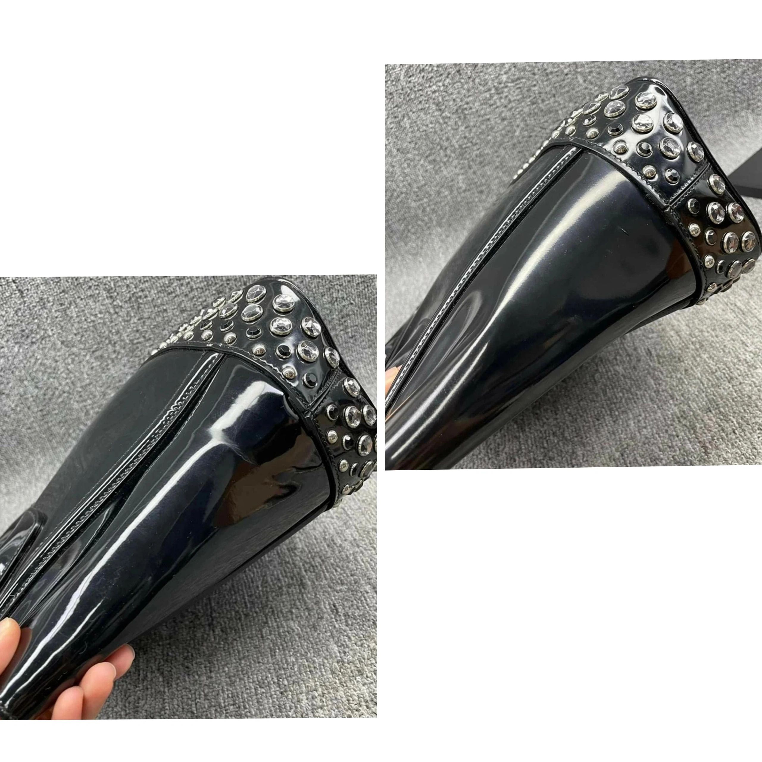 Prada Patent Leather Studded Tote Black Spazzolato Shoulder Bag — photo 4