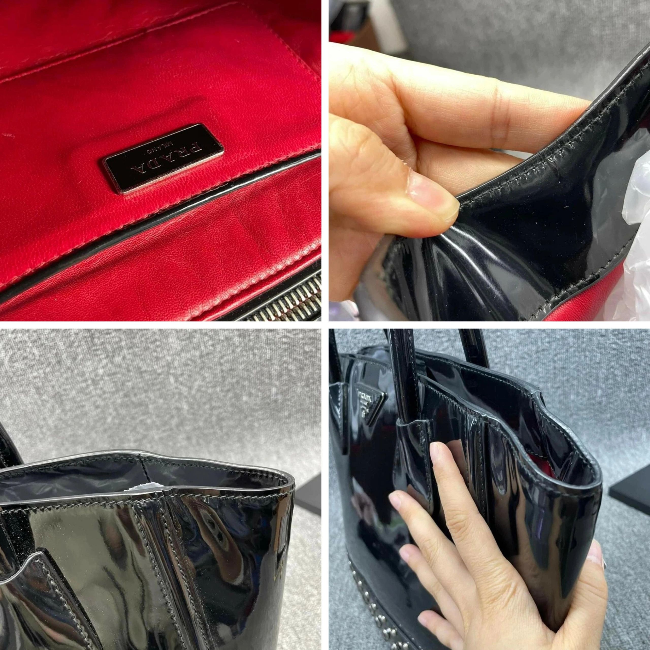 Prada Patent Leather Studded Tote Black Spazzolato Shoulder Bag — photo 9