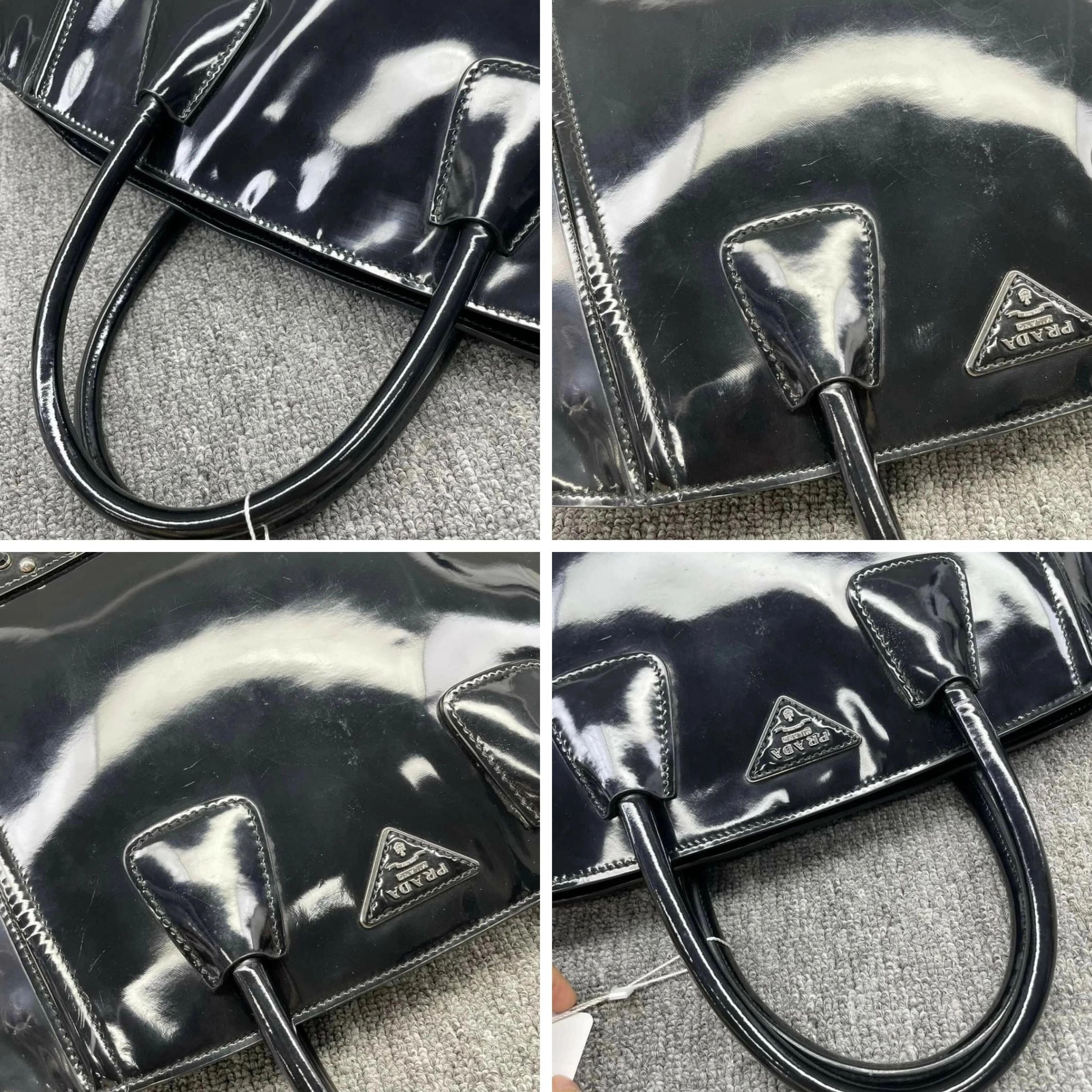 Prada Patent Leather Studded Tote Black Spazzolato Shoulder Bag — photo 10