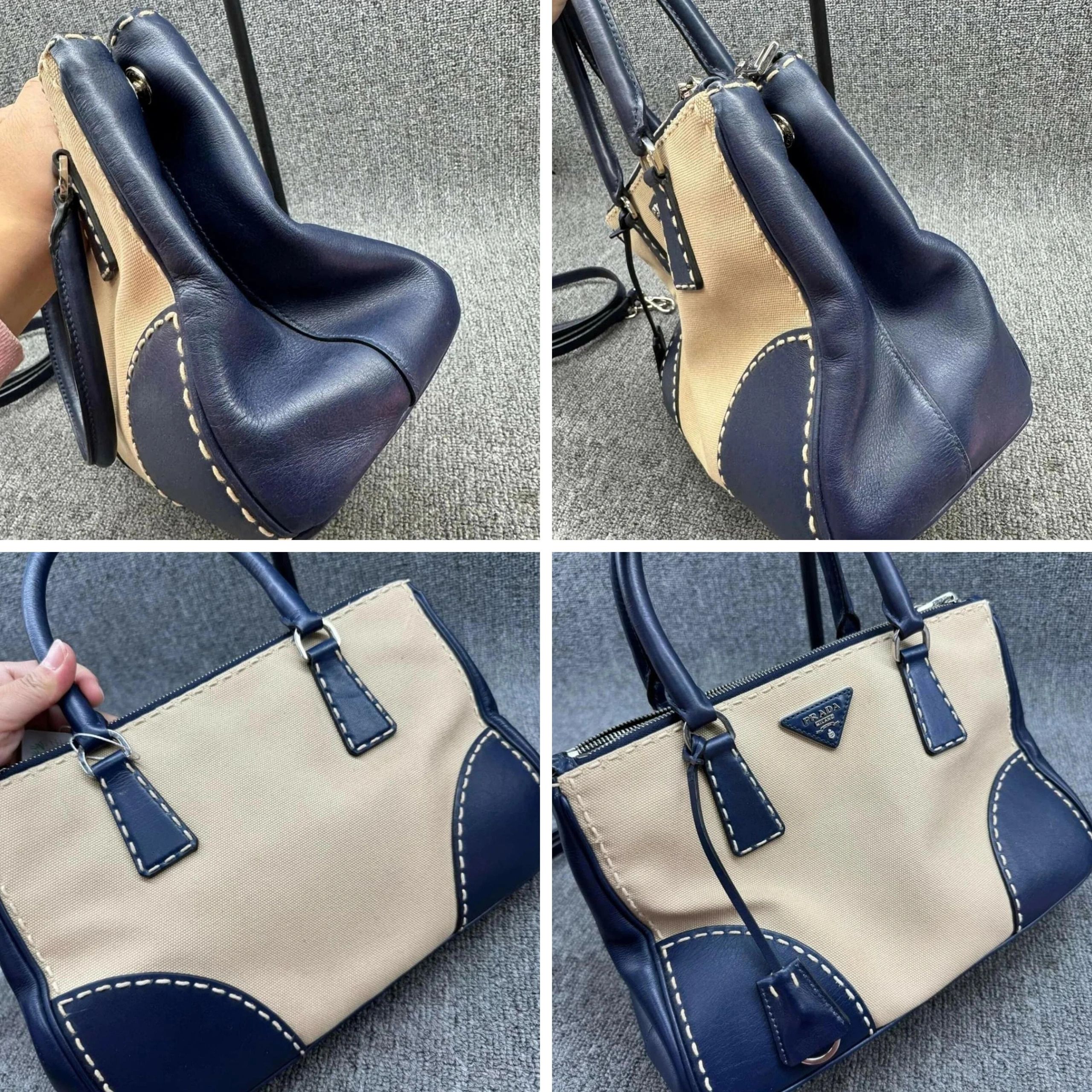 Prada Two Tone Leather Canvas Tote Satchel Crossbody Bag — photo 5