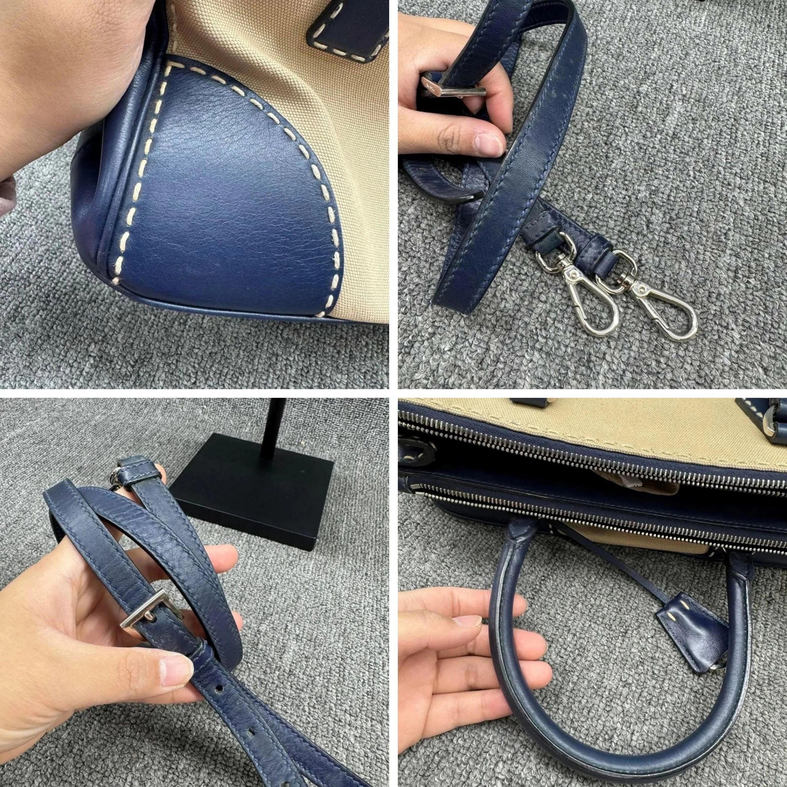 Prada Two Tone Leather Canvas Tote Satchel Crossbody Bag — photo 10