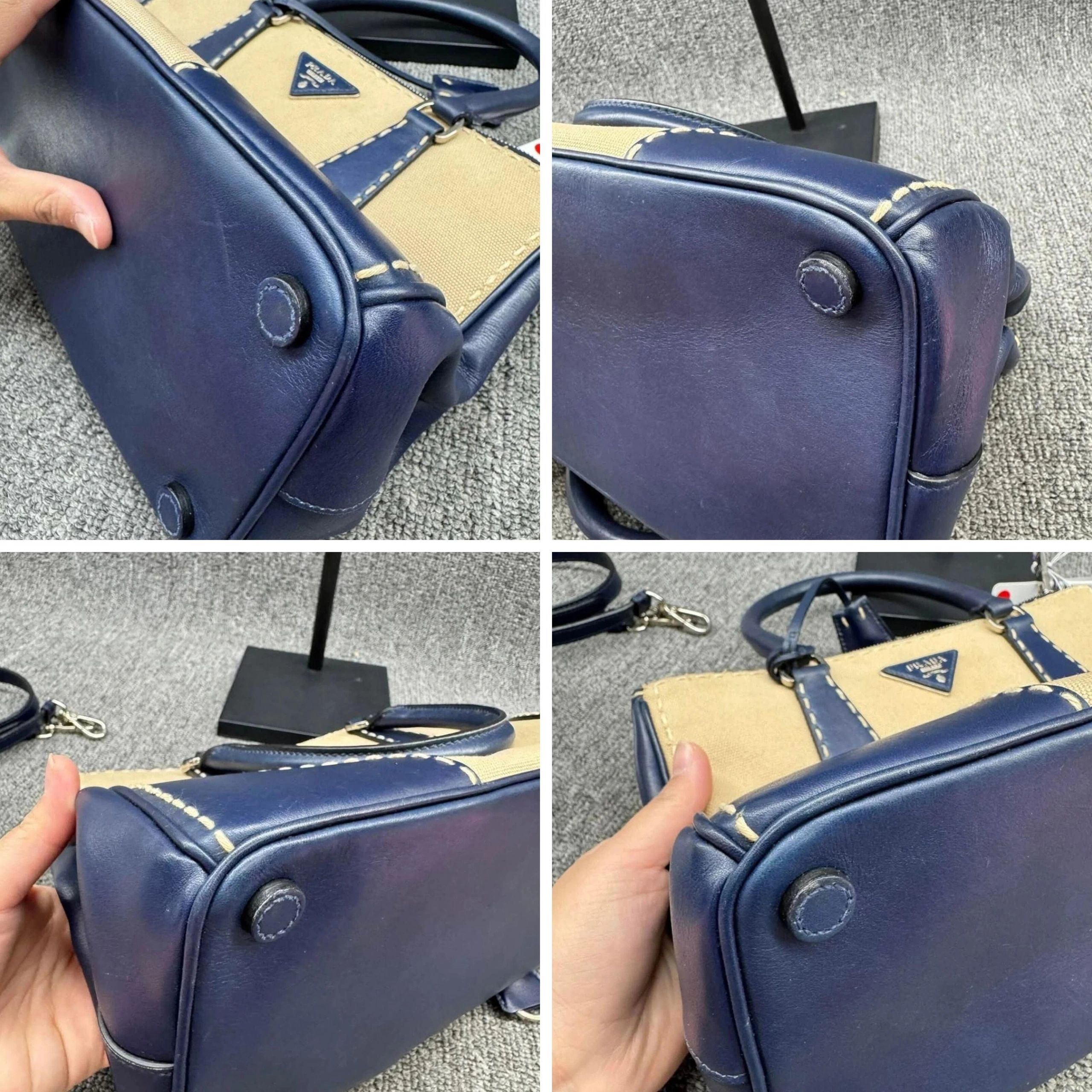Prada Two Tone Leather Canvas Tote Satchel Crossbody Bag — photo 7