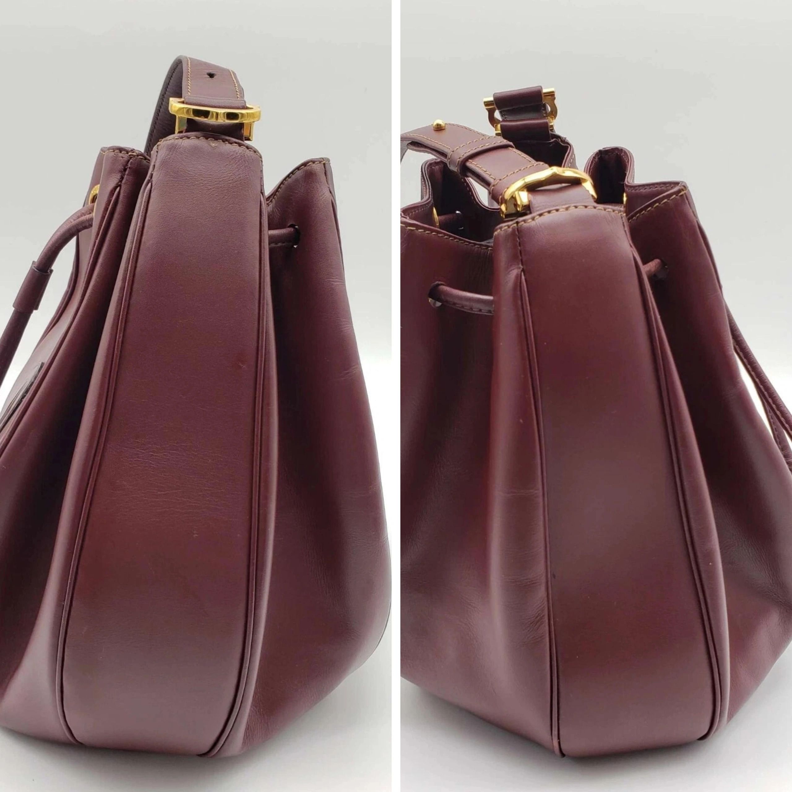 Cartier Burgundy Leather Bucket Bag Drawstring Crossbody — photo 4