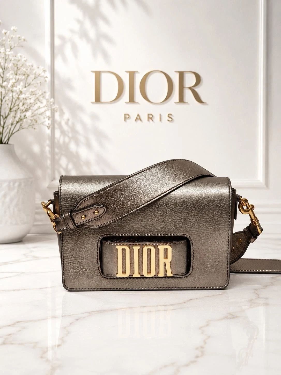 Christian Dior Grained Evolution Metallic Gold Flap Shoulder Crossbody