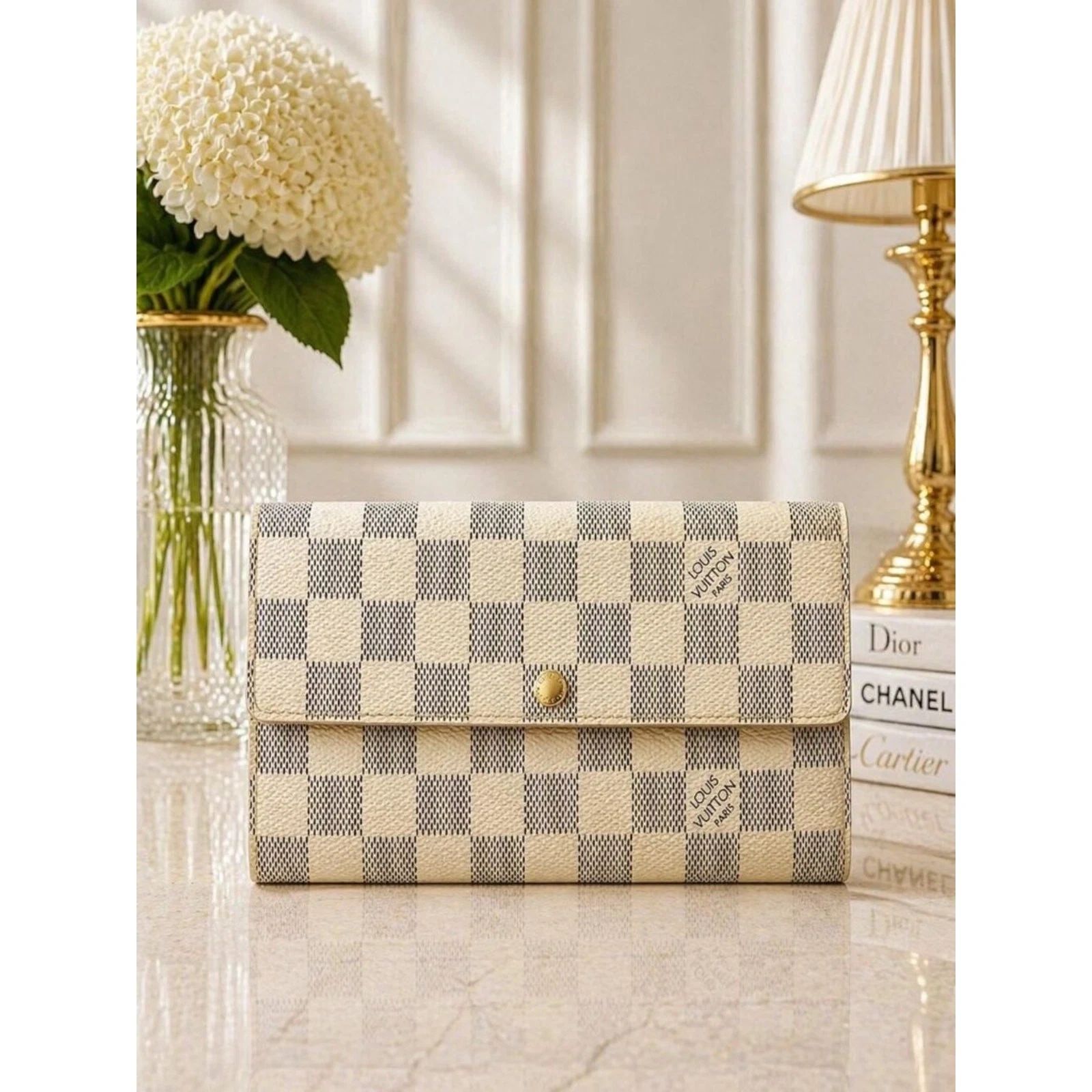 Louis Vuitton Damier Azur Sarah Wallet White Checkered LV Long Wallet