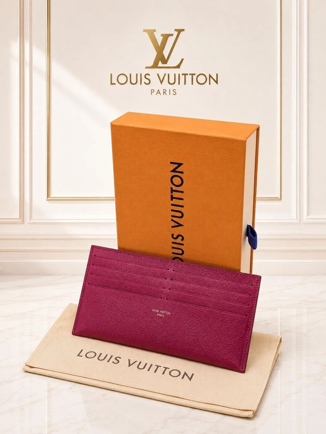 Louis Vuitton Fuchsia Leather Card Holder Insert Organizer New W/Box