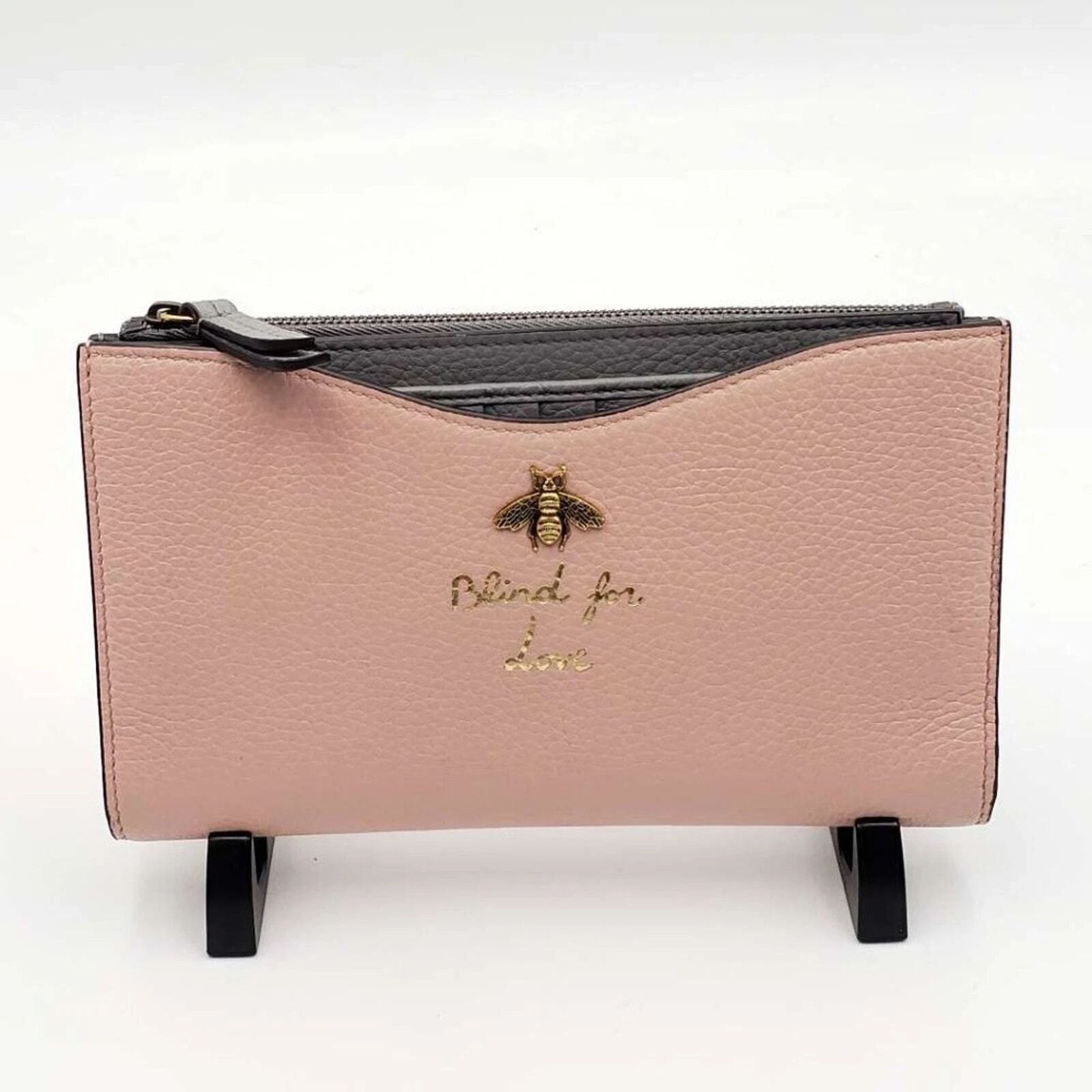 Gucci Bee Logo Pink Leather Zip Wallet Clutch|Luxury Designer Wristlet — photo 2