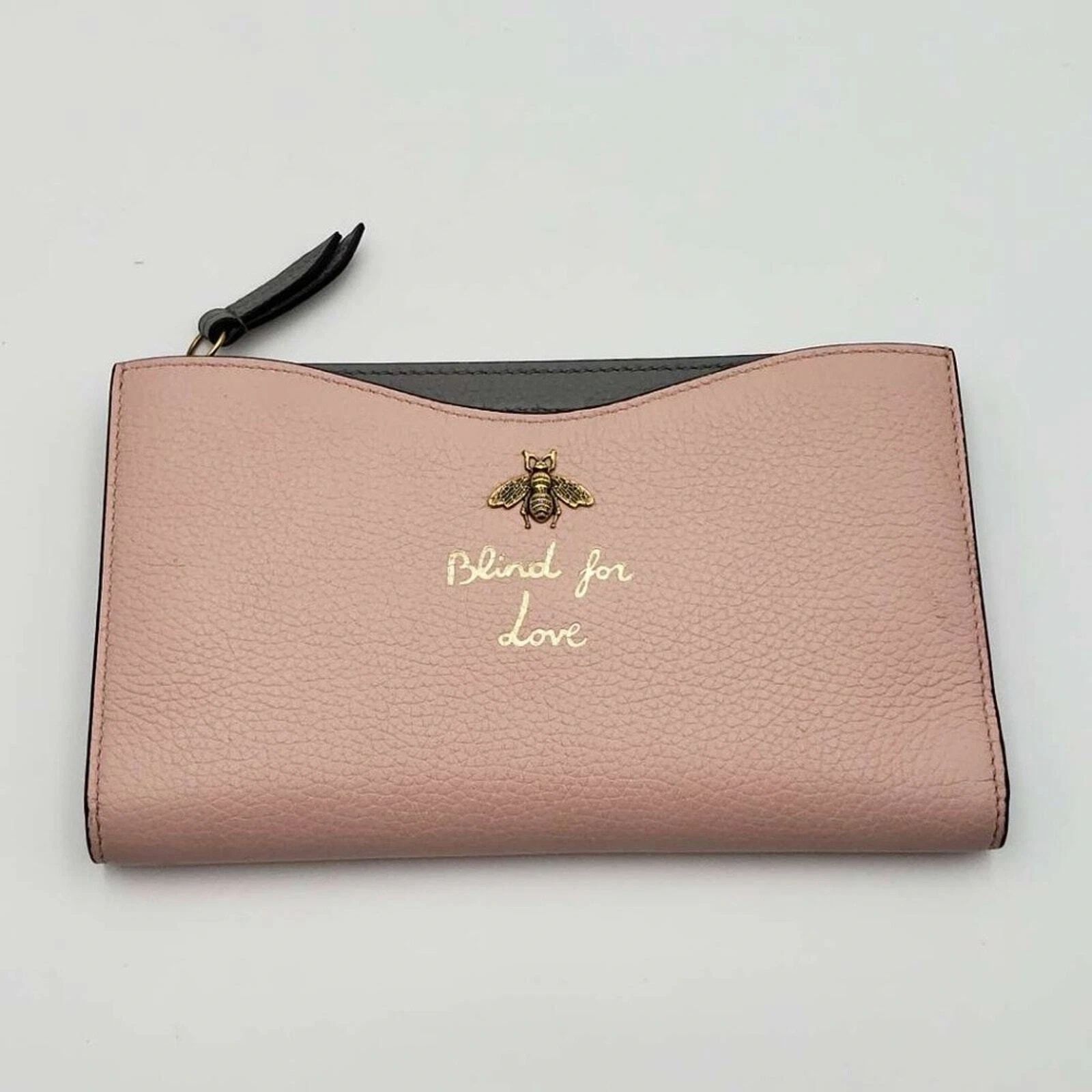 Gucci Bee Logo Pink Leather Zip Wallet Clutch|Luxury Designer Wristlet — photo 3