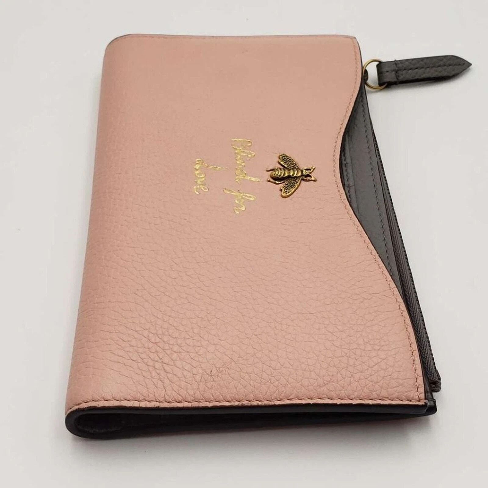 Gucci Bee Logo Pink Leather Zip Wallet Clutch|Luxury Designer Wristlet — photo 5