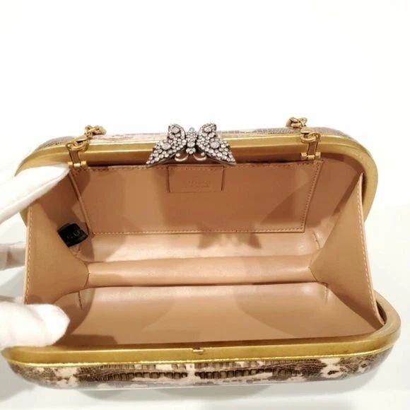Gucci Broadway Snakeskin Clutch Crossbody Bag Bronze Gold Chain New — photo 8
