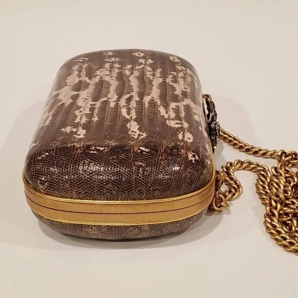 Gucci Broadway Snakeskin Clutch Crossbody Bag Bronze Gold Chain New — photo 6