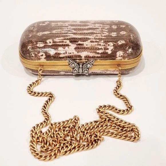 Gucci Broadway Snakeskin Clutch Crossbody Bag Bronze Gold Chain New — photo 3
