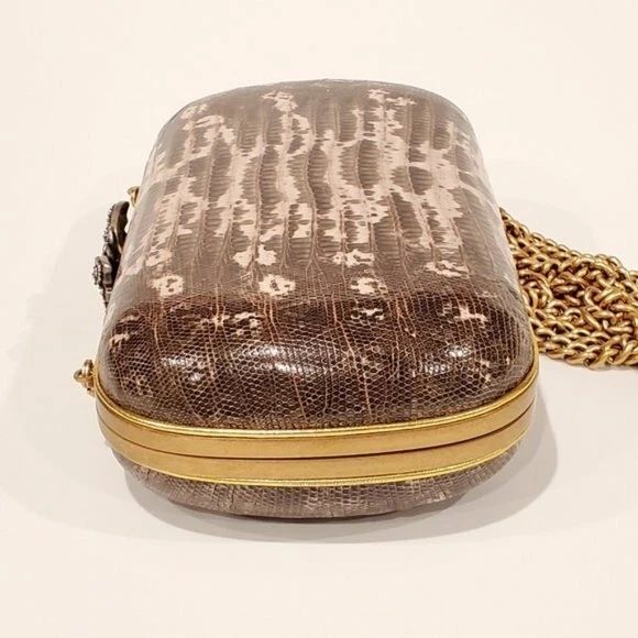 Gucci Broadway Snakeskin Clutch Crossbody Bag Bronze Gold Chain New — photo 5