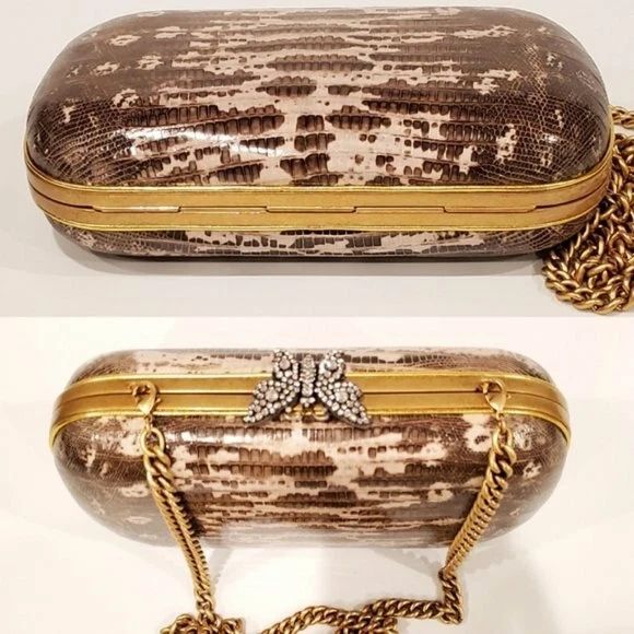Gucci Broadway Snakeskin Clutch Crossbody Bag Bronze Gold Chain New — photo 4