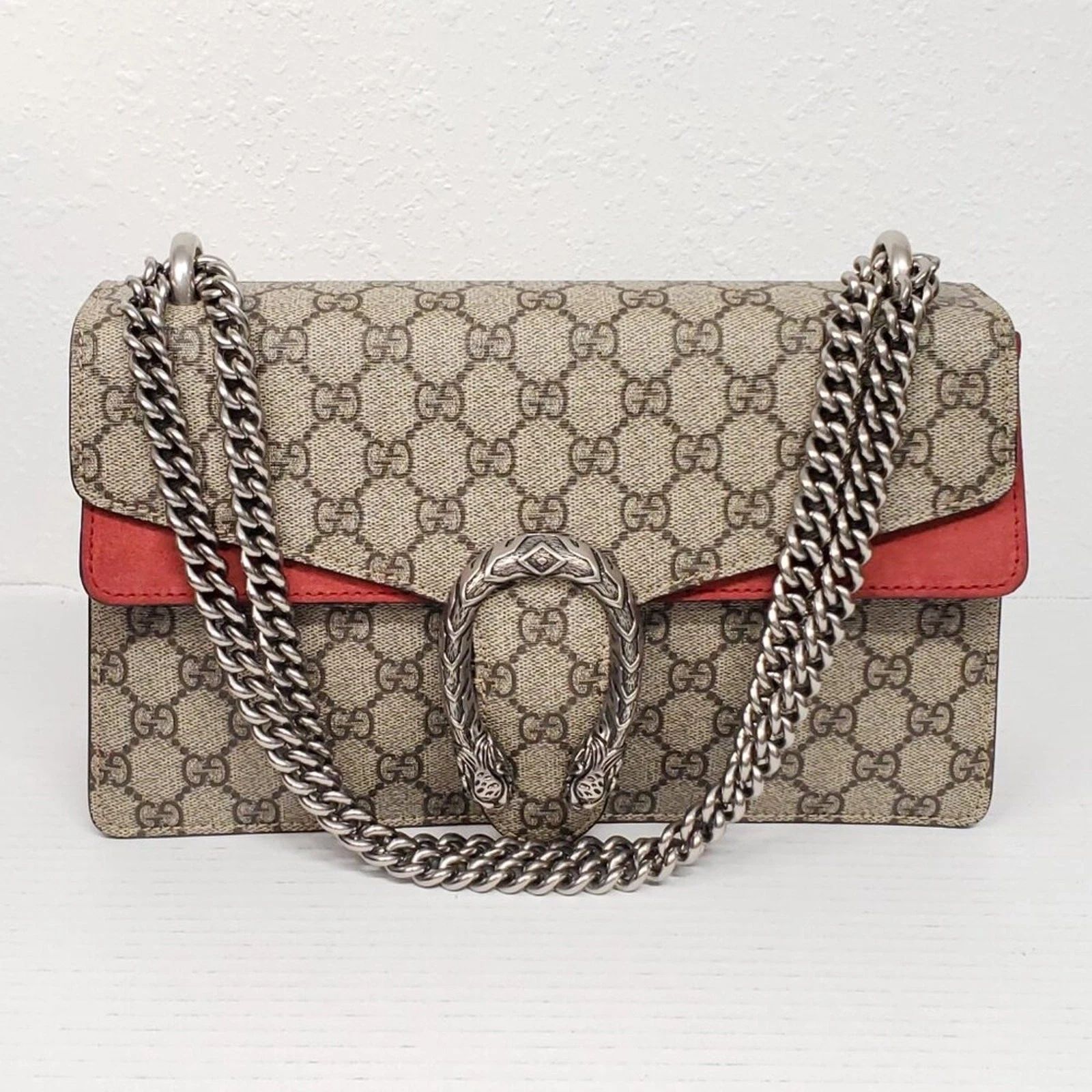 Gucci Dionysus GG Supreme Shoulder Bag Canvas Red Trim Silver Chain — photo 2