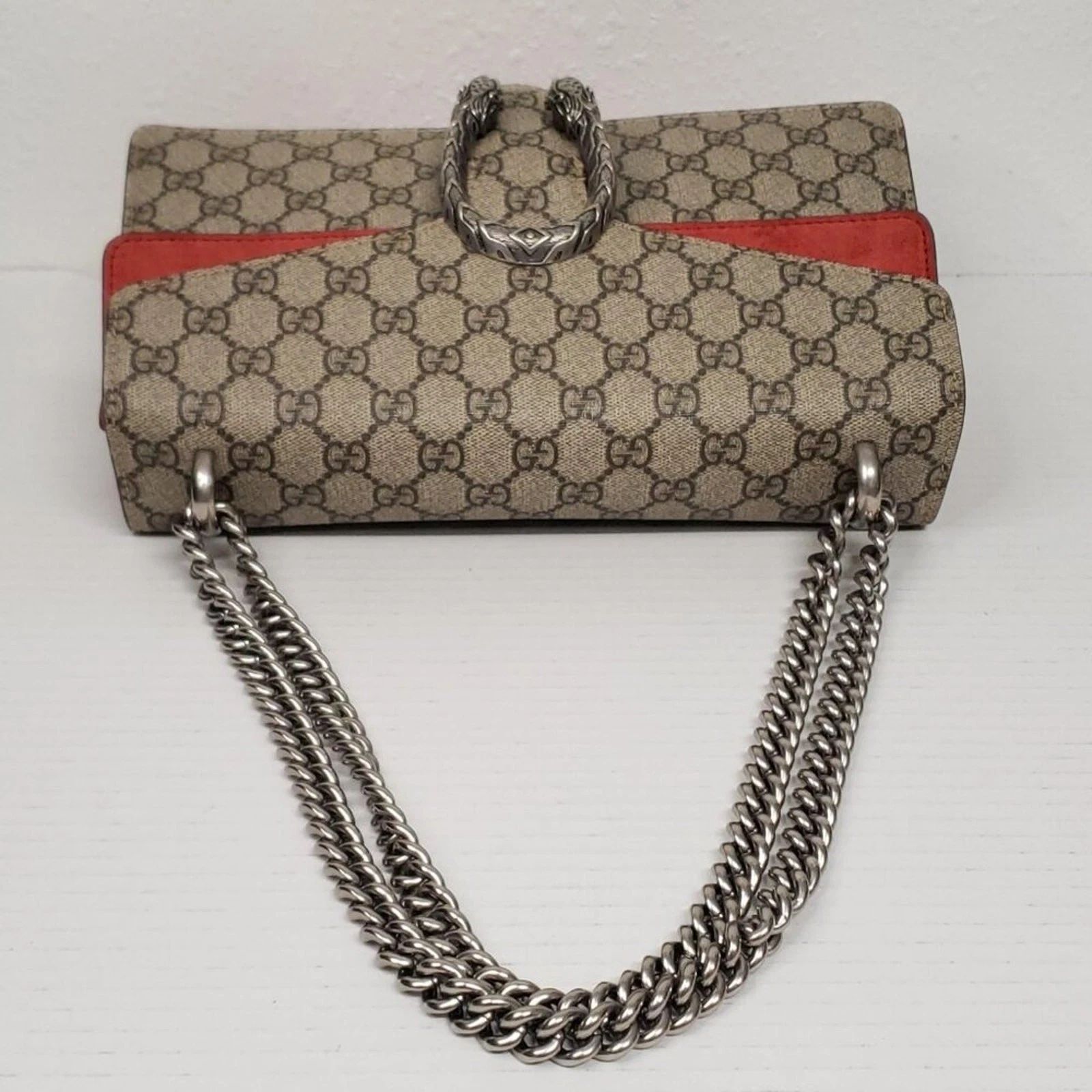 Gucci Dionysus GG Supreme Shoulder Bag Canvas Red Trim Silver Chain — photo 6