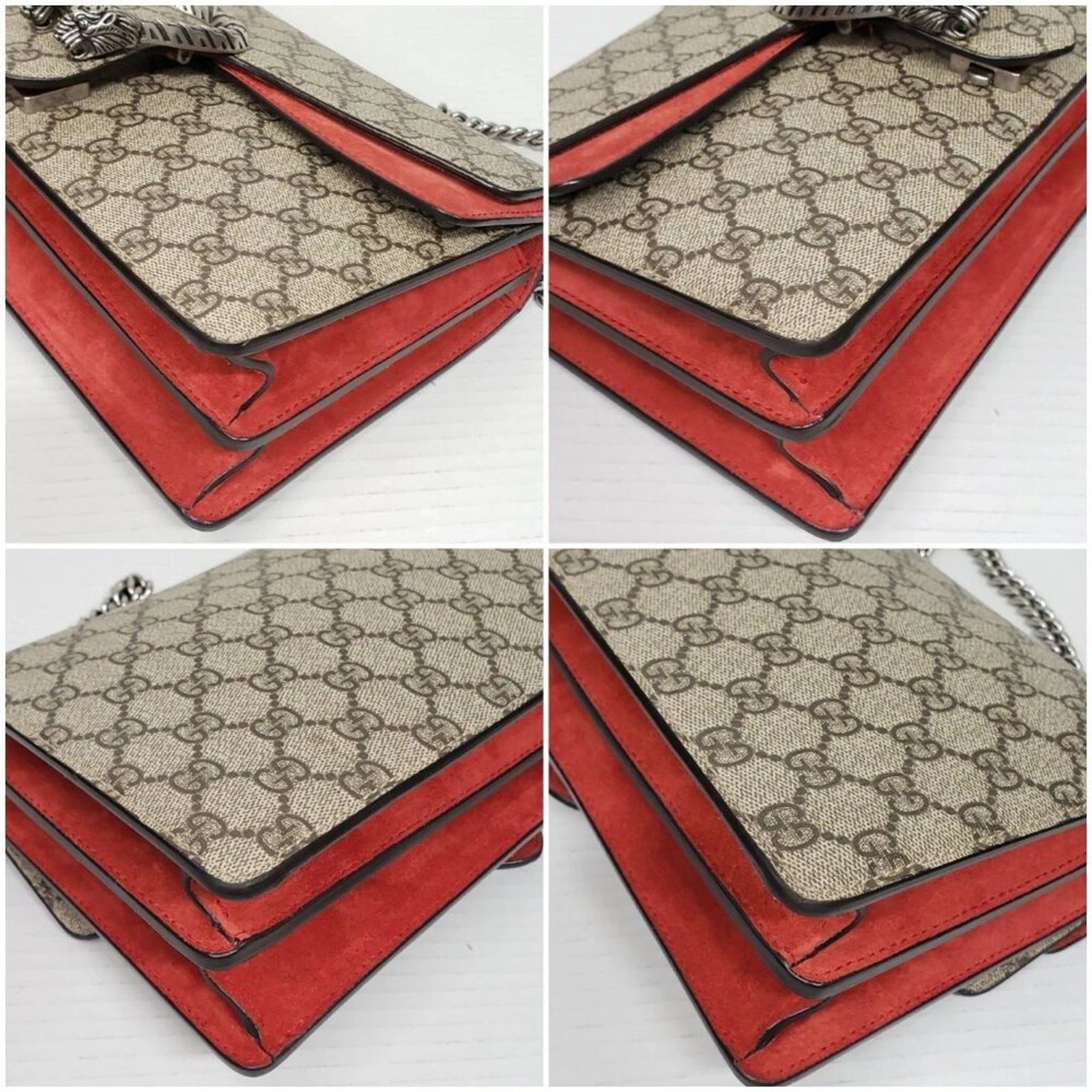 Gucci Dionysus GG Supreme Shoulder Bag Canvas Red Trim Silver Chain — photo 5