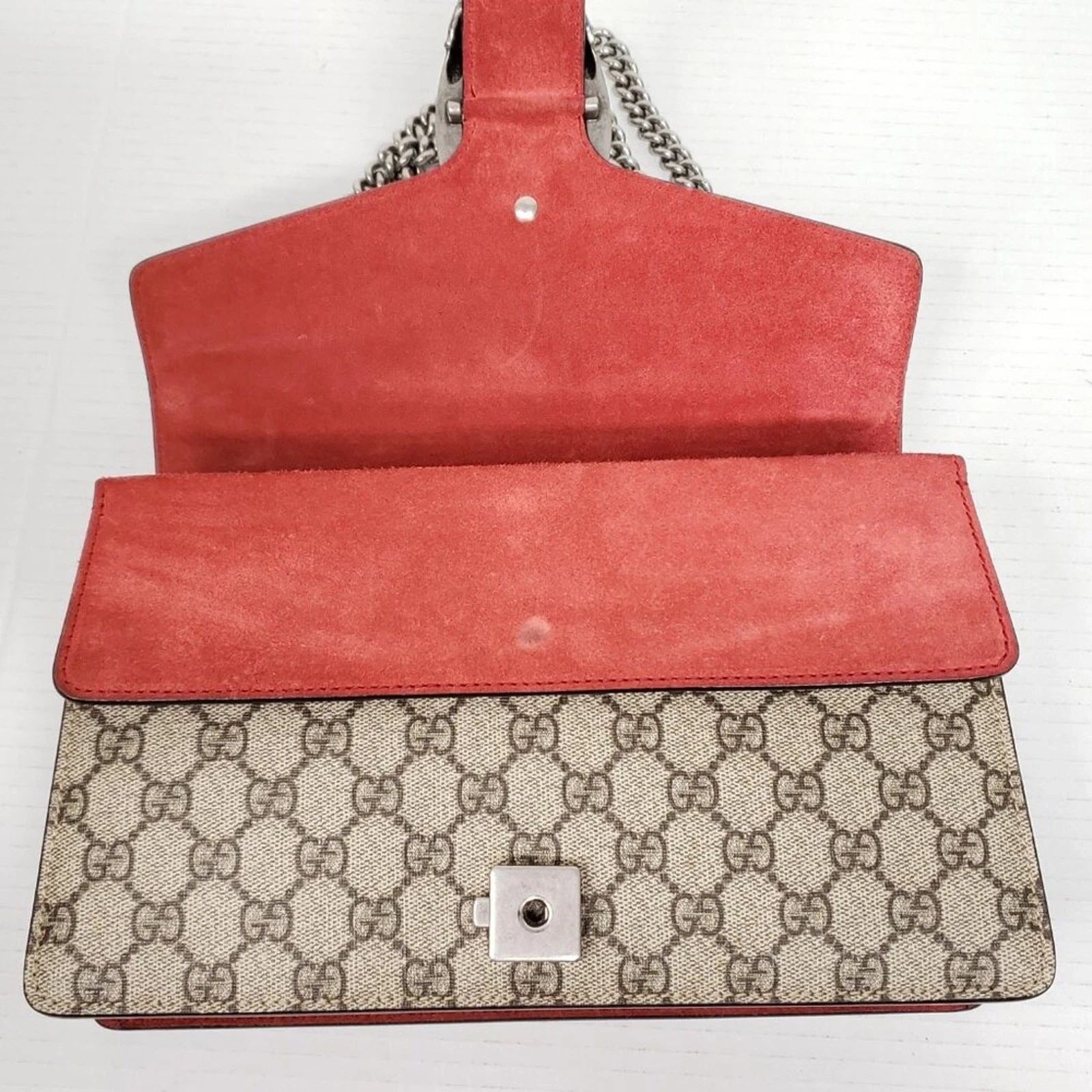 Gucci Dionysus GG Supreme Shoulder Bag Canvas Red Trim Silver Chain — photo 7