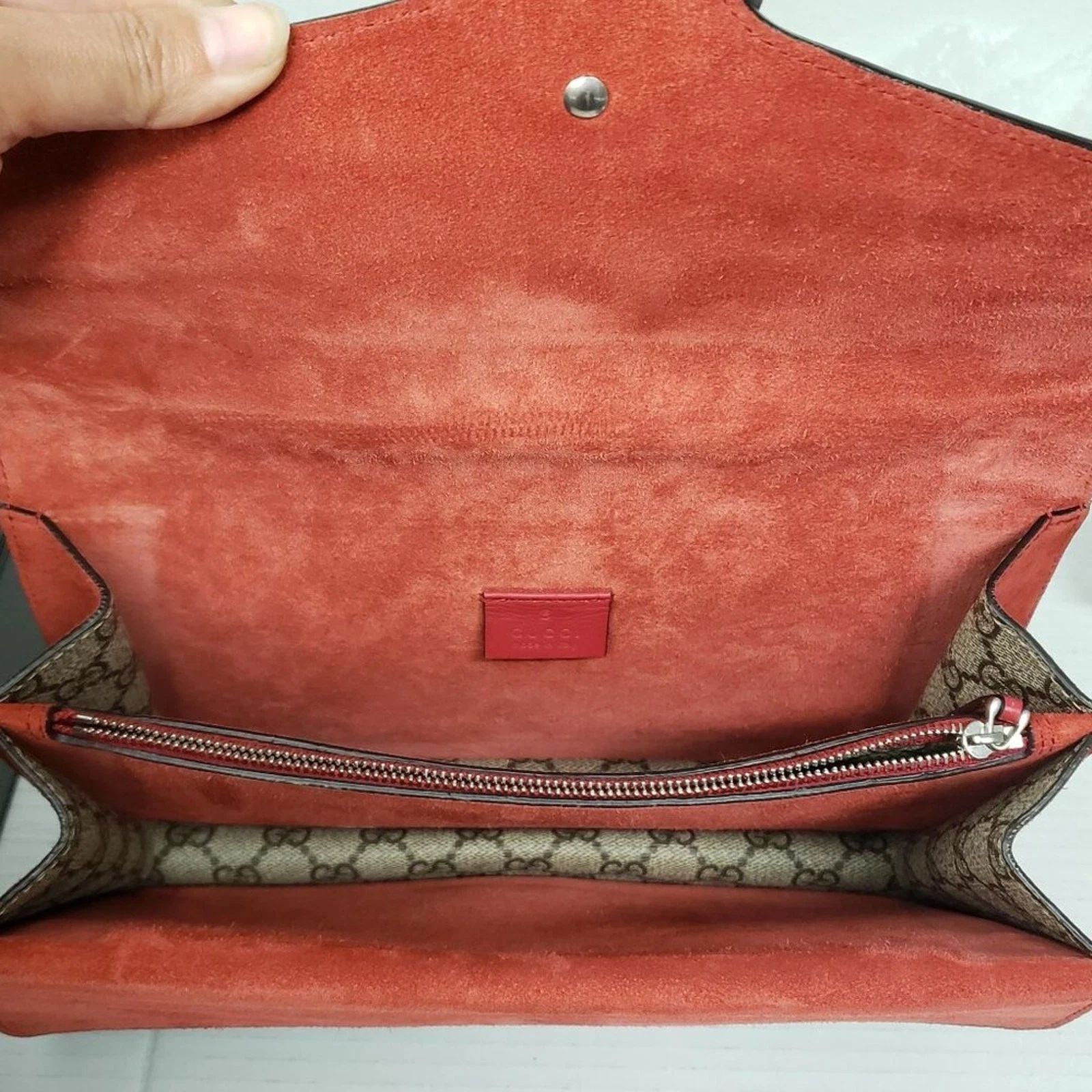 Gucci Dionysus GG Supreme Shoulder Bag Canvas Red Trim Silver Chain — photo 8