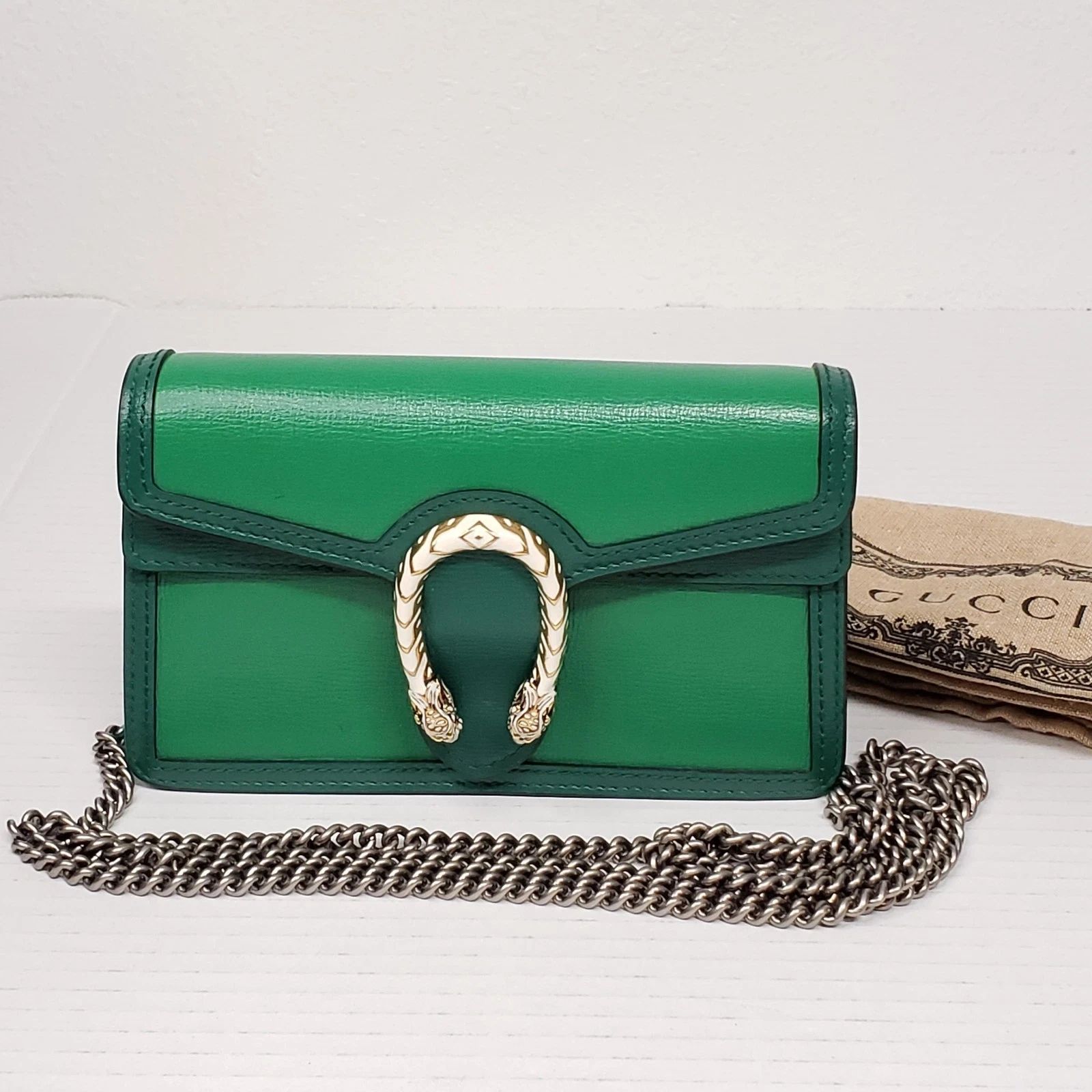 Gucci Dionysus Super Mini Green Leather Chain Bag Crossbody Luxury Bag — photo 2