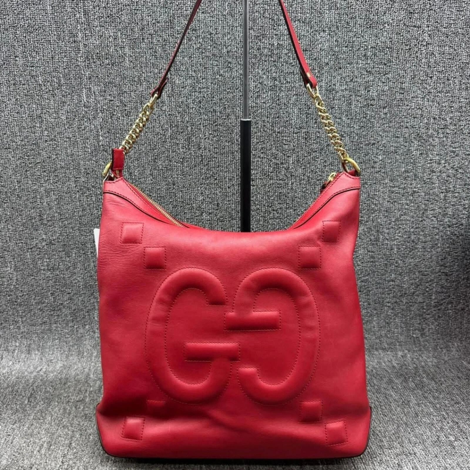 Gucci Embossed GG Leather Red Shoulder Designer Bag — photo 3