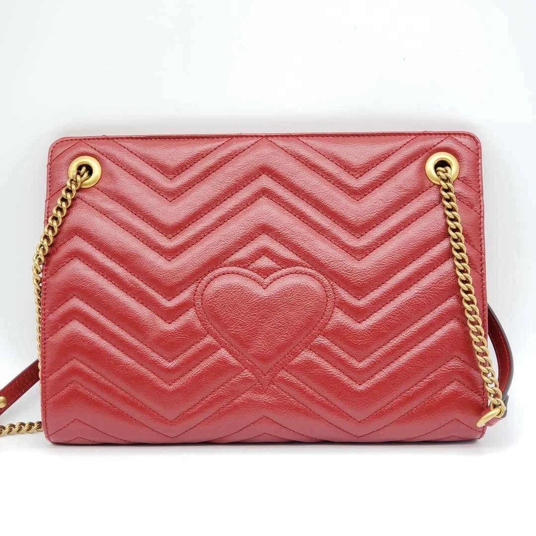 Gucci GG Marmont Matelassé Chain Wallet Red Leather Gold Logo — photo 4