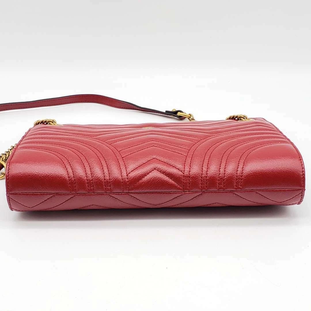 Gucci GG Marmont Matelassé Chain Wallet Red Leather Gold Logo — photo 6