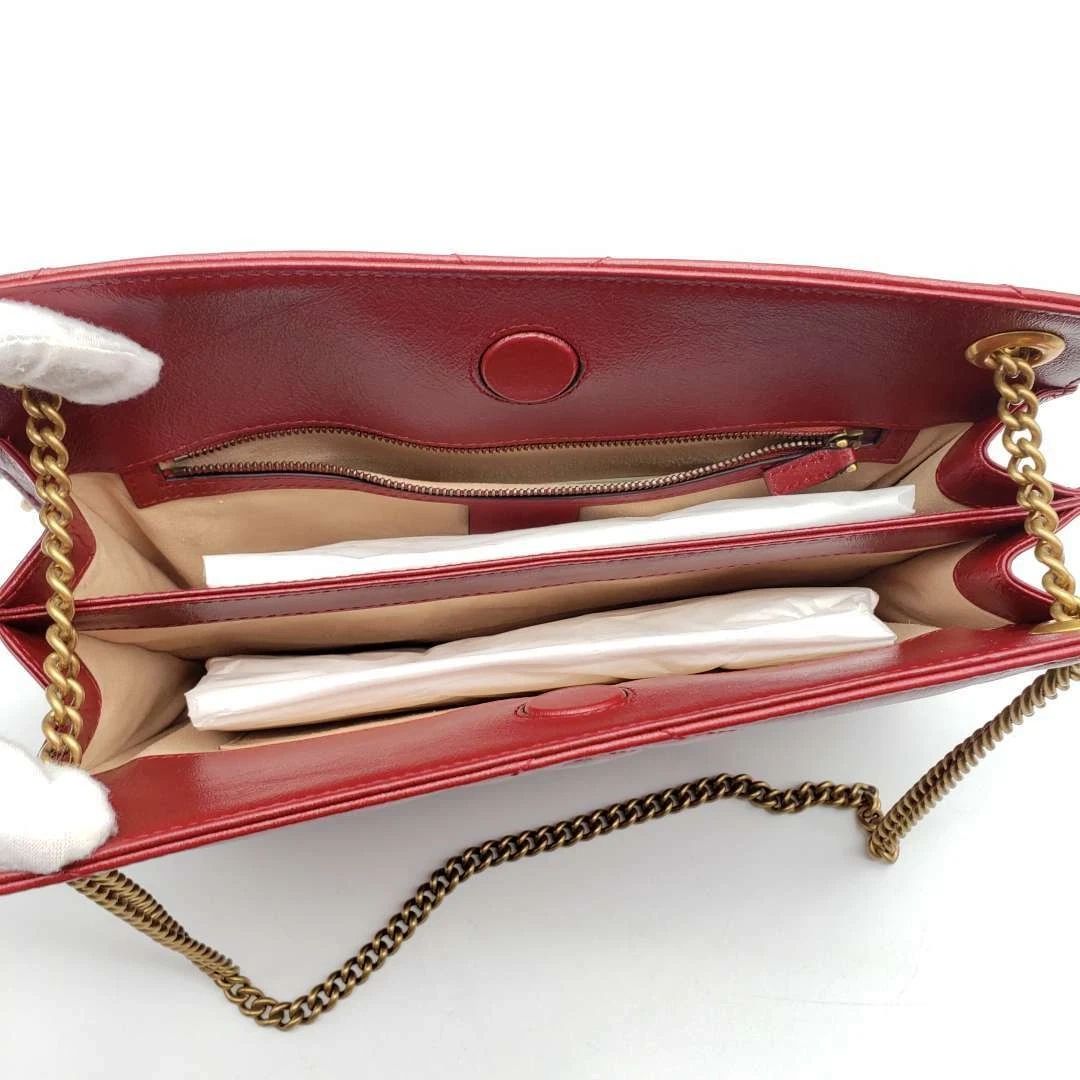 Gucci GG Marmont Matelassé Chain Wallet Red Leather Gold Logo — photo 8