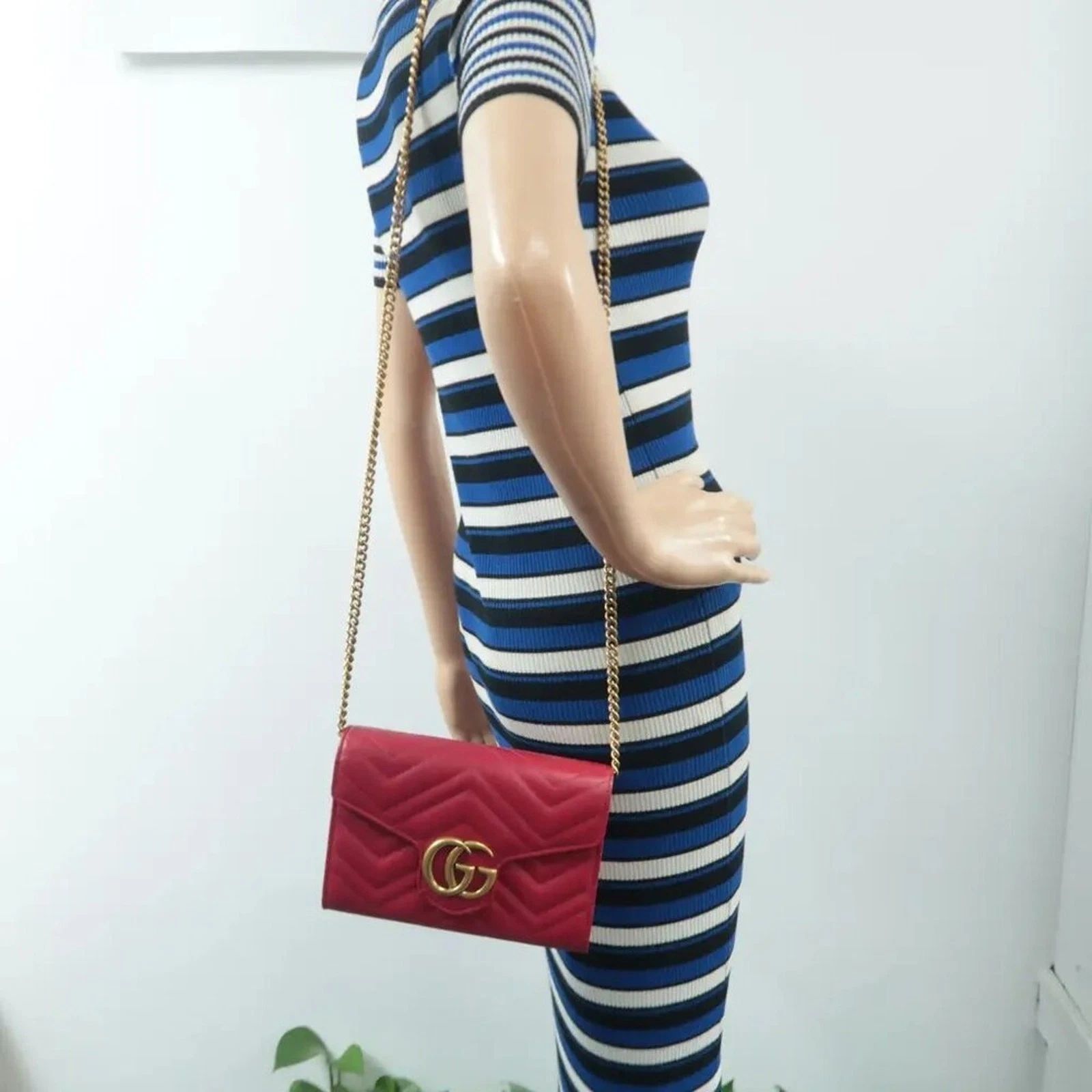 Gucci GG Marmont Matelassé Shoulder Bag Pink Leather Chain Crossbody — photo 10