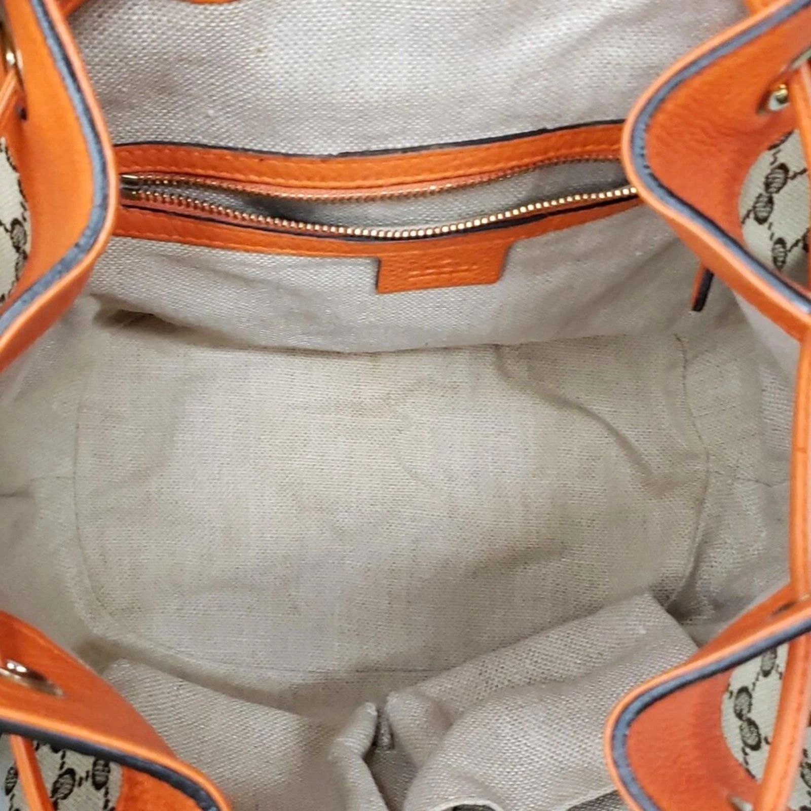 Gucci GG Supreme Bucket Bag Orange Leather Trim Crossbody Drawstring — photo 8