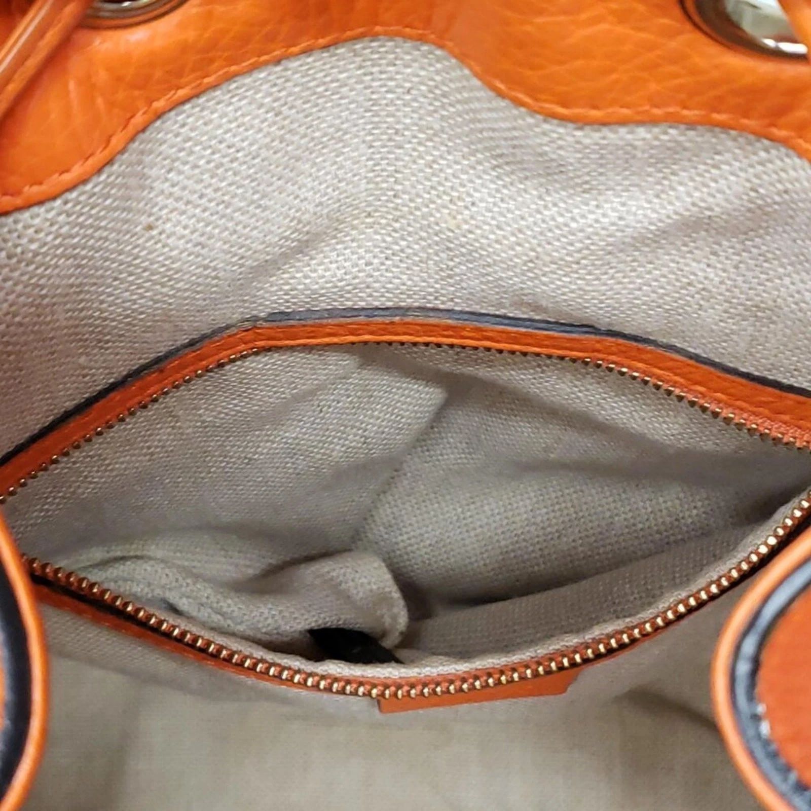 Gucci GG Supreme Bucket Bag Orange Leather Trim Crossbody Drawstring — photo 9