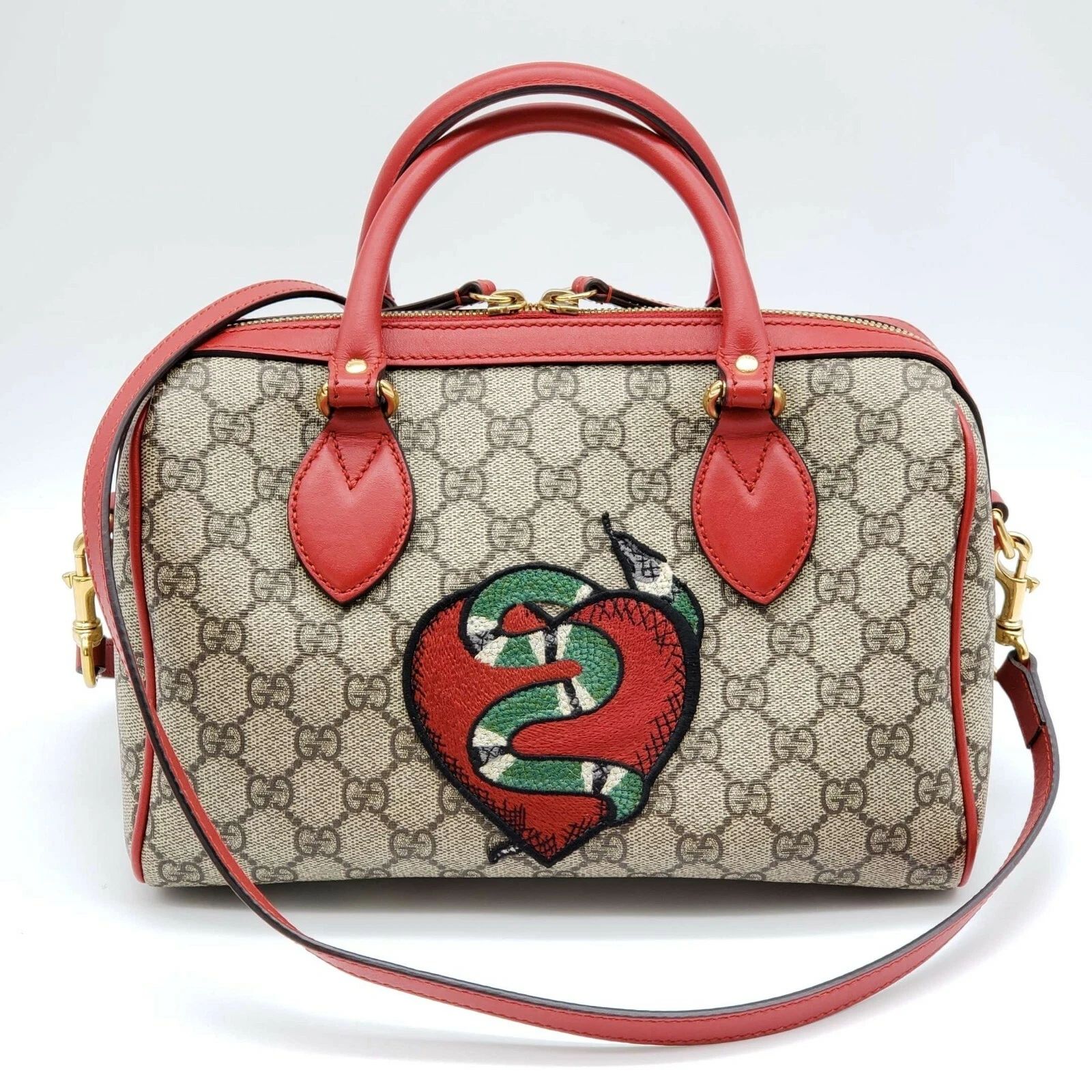 Gucci GG Supreme Tian Heart Snake Boston Bag Red Leather Crossbody — photo 2