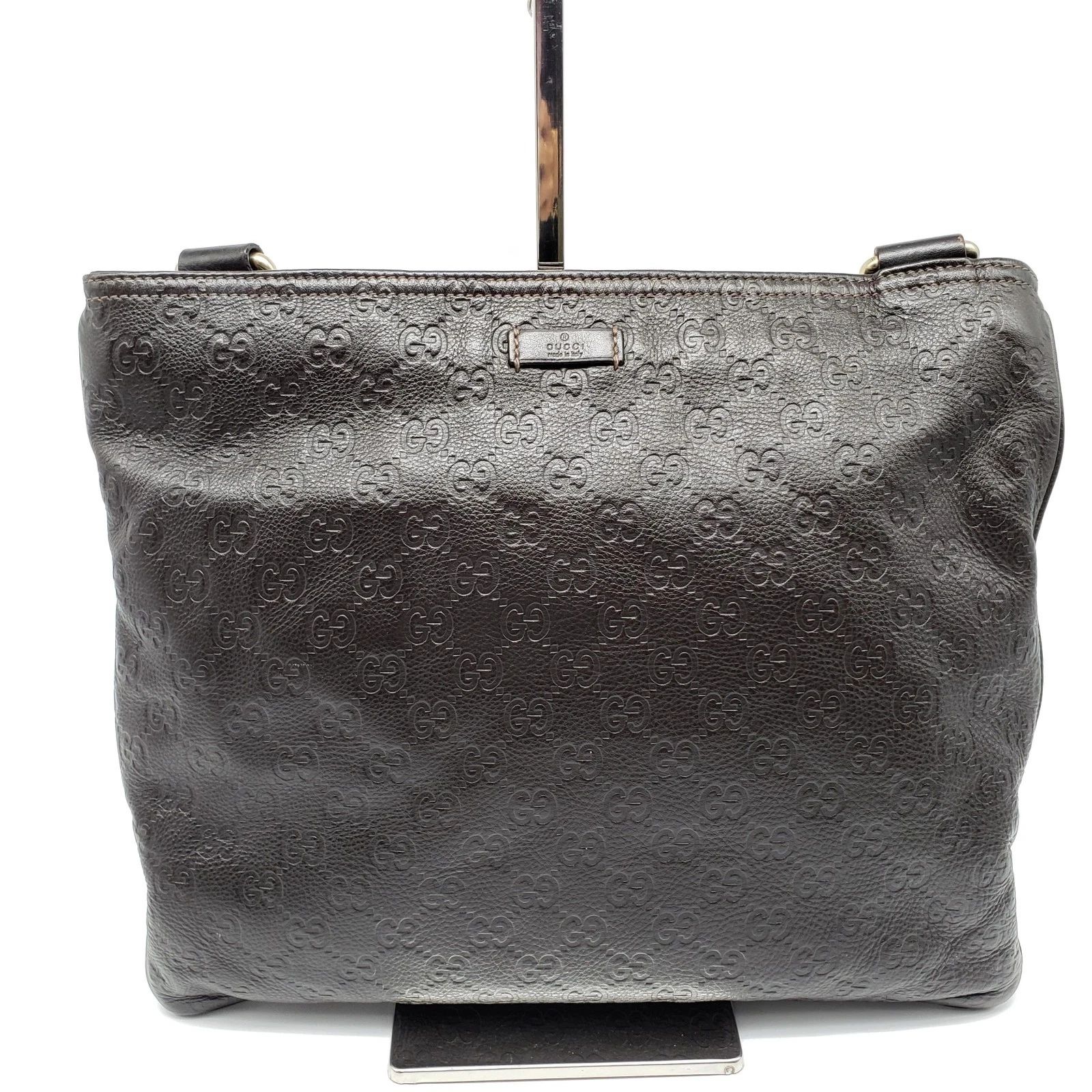 Gucci Guccissima Leather Shoulder Bag Black GG Embossed Tote Crossbody — photo 2
