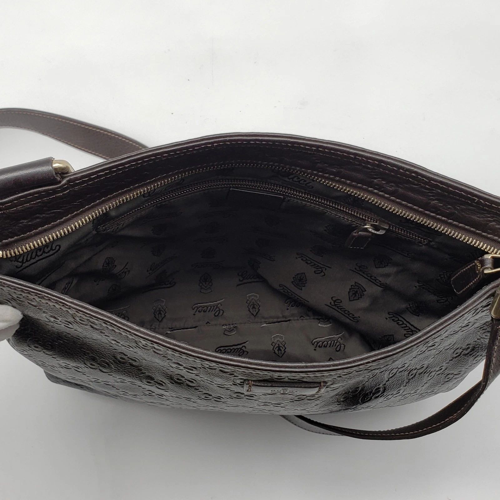 Gucci Guccissima Leather Shoulder Bag Black GG Embossed Tote Crossbody — photo 8