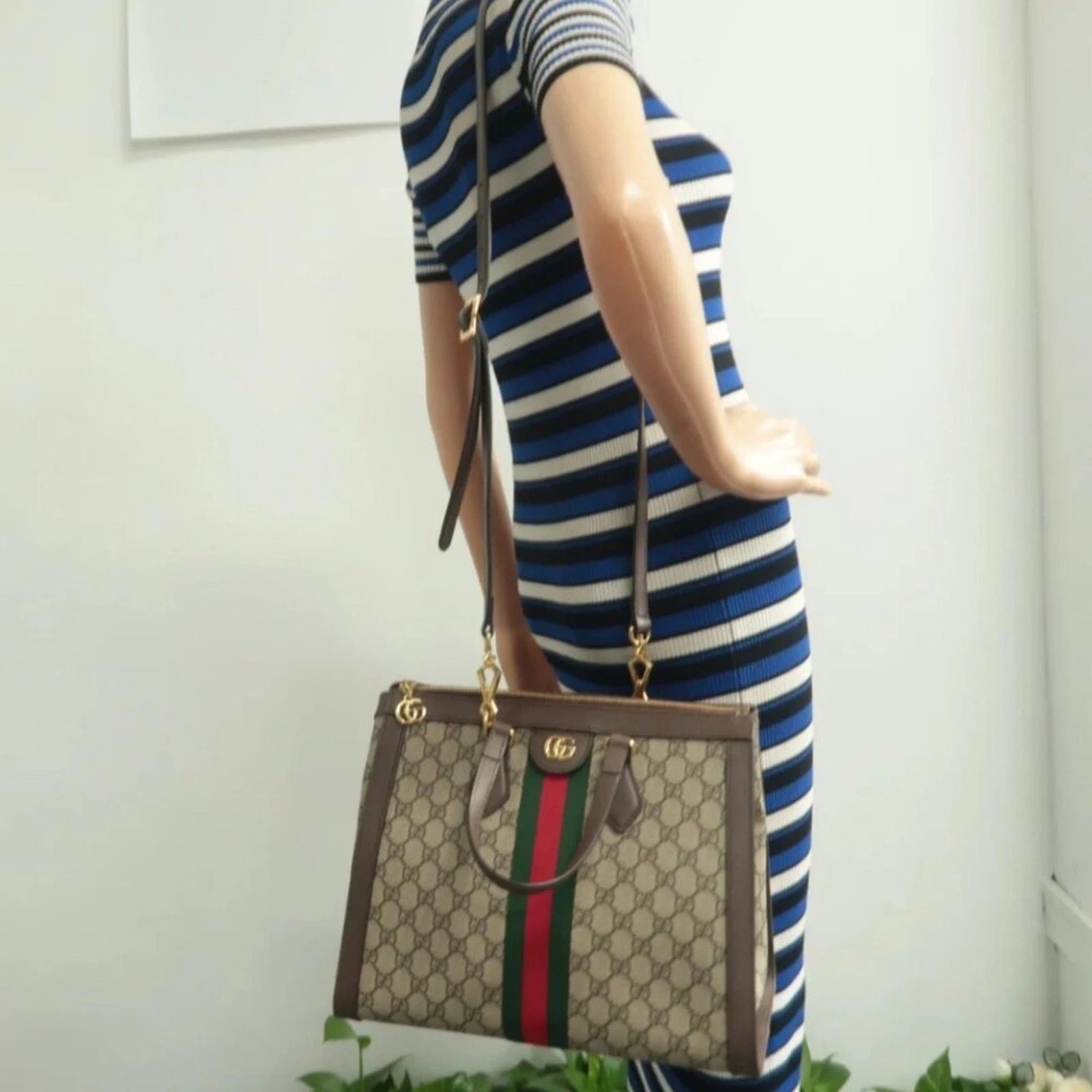 Gucci Ophidia GG Tote Bag Web Stripe Crossbody Canvas Leather — photo 10