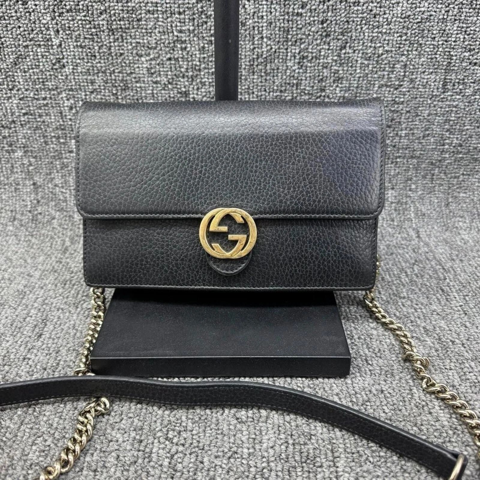 Gucci Soho Chain Crossbody Bag Black Pebbled Leather GG Logo LuxuryBag — photo 2