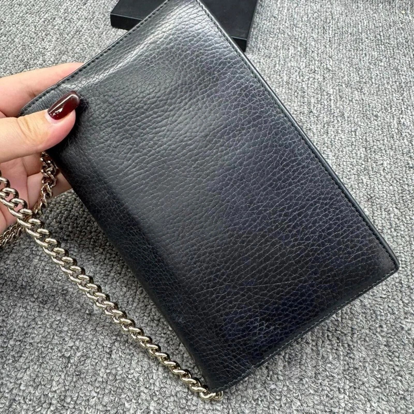 Gucci Soho Chain Crossbody Bag Black Pebbled Leather GG Logo LuxuryBag — photo 3