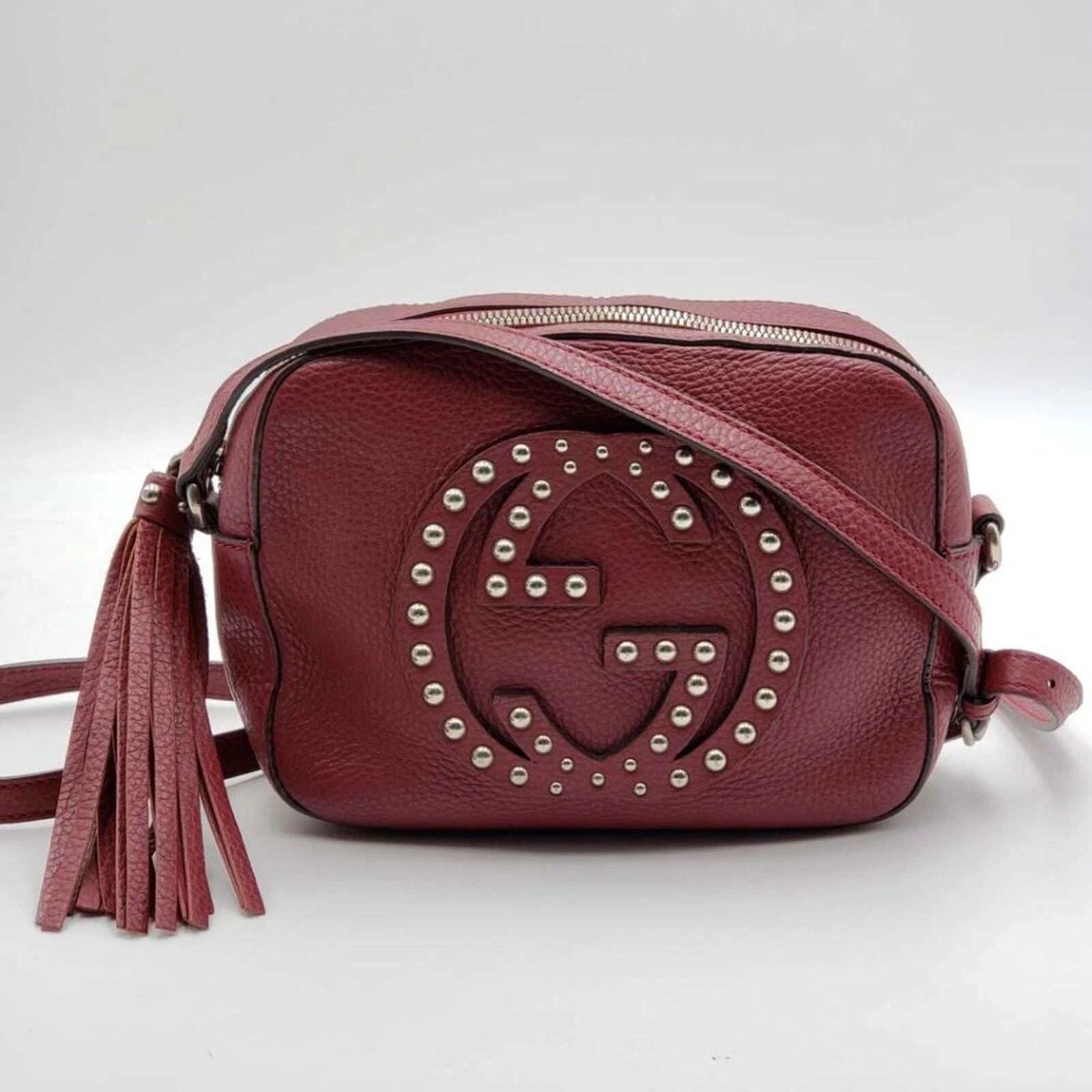 Gucci Soho Disco Studded Crossbody Bag Red Leather Small Camera Bag — photo 2