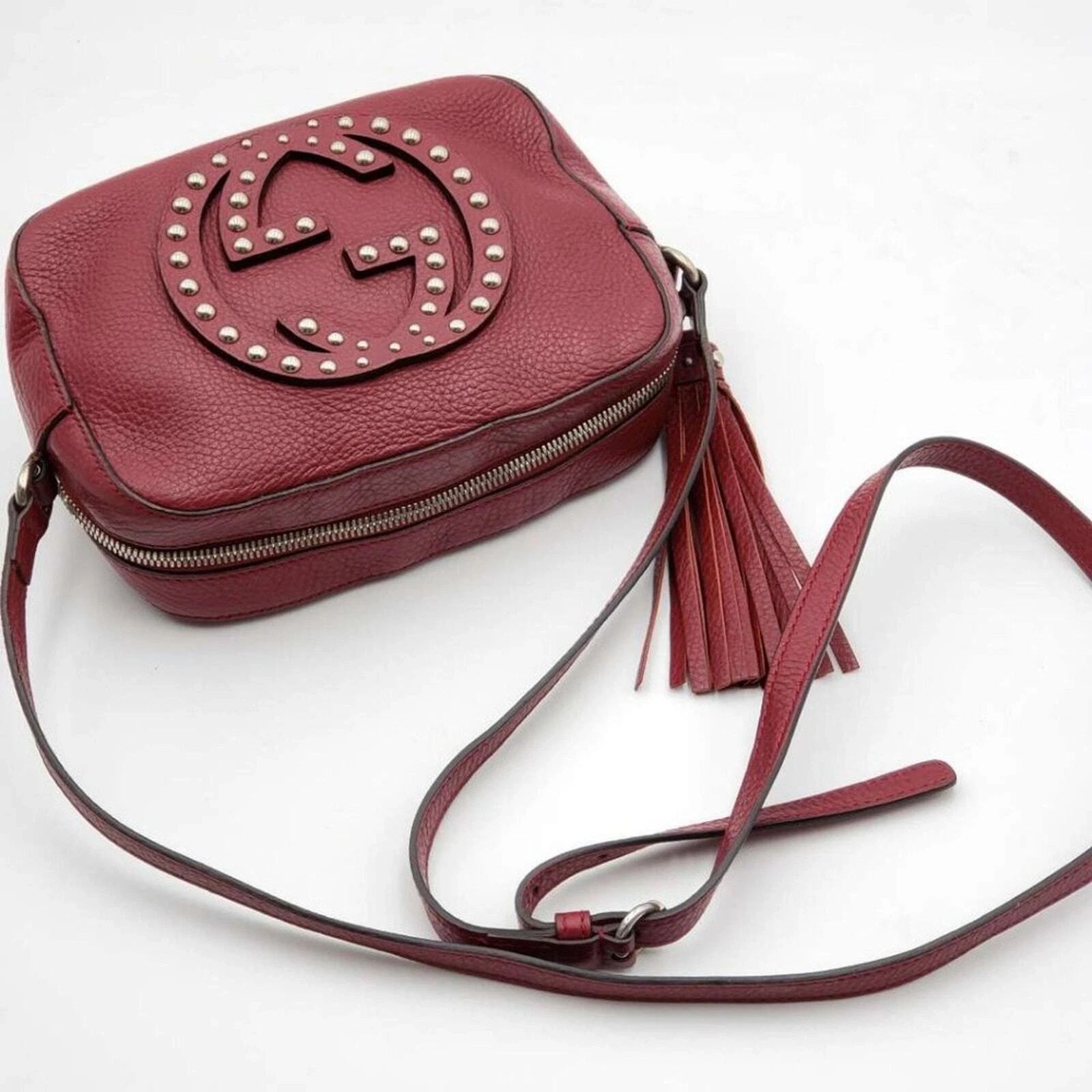 Gucci Soho Disco Studded Crossbody Bag Red Leather Small Camera Bag — photo 5