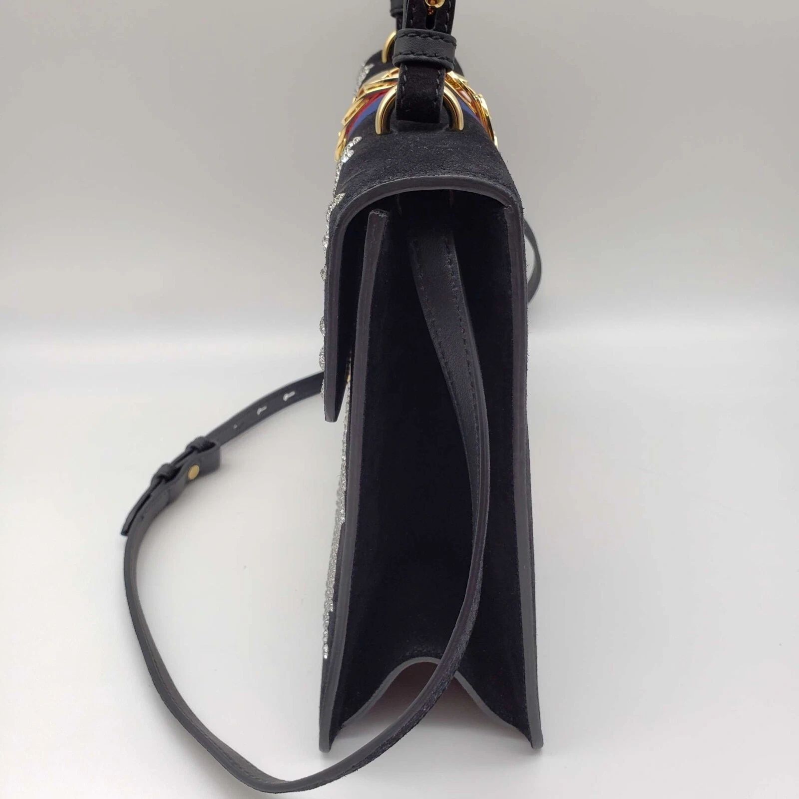 Gucci Sylvie Pearl Stud Medium Top Handle Bag Navy Leather Web Stripe — photo 4