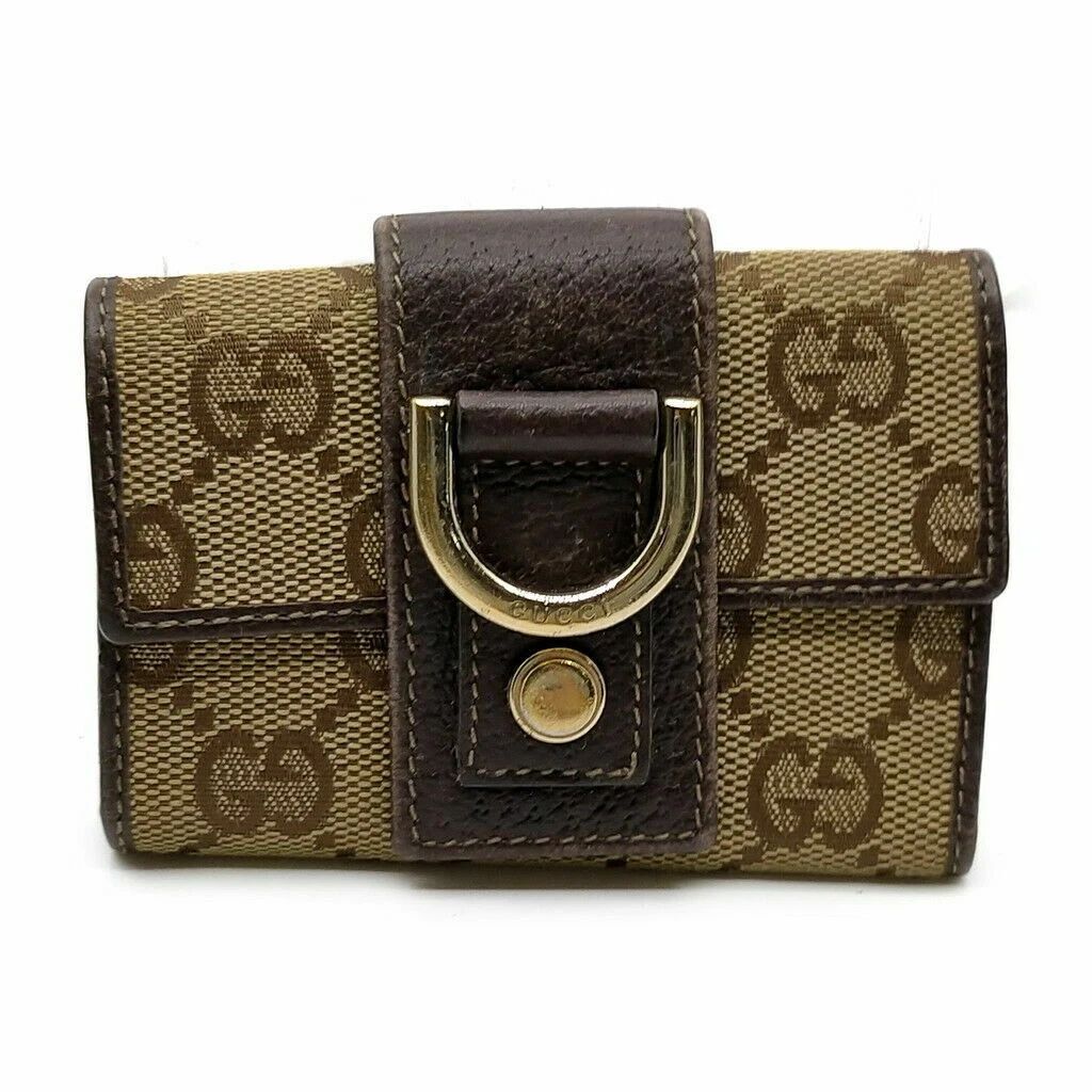Gucci Abbey GG Canvas D-Ring Key Case Holder Brown Leather Gold Hardware — photo 2