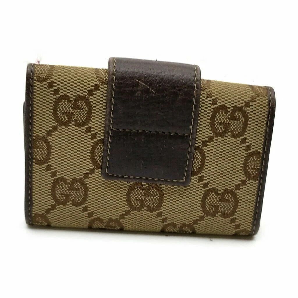 Gucci Abbey GG Canvas D-Ring Key Case Holder Brown Leather Gold Hardware — photo 3