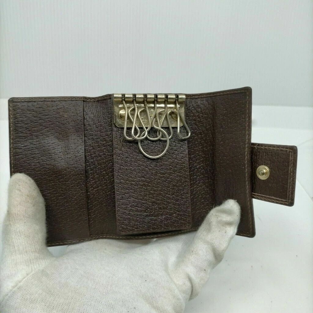 Gucci Abbey GG Canvas D-Ring Key Case Holder Brown Leather Gold Hardware — photo 7