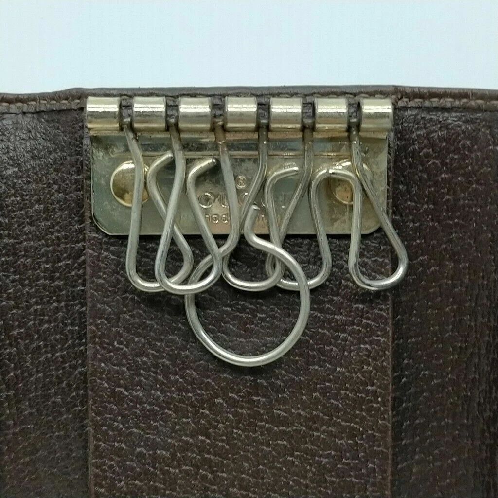 Gucci Abbey GG Canvas D-Ring Key Case Holder Brown Leather Gold Hardware — photo 6