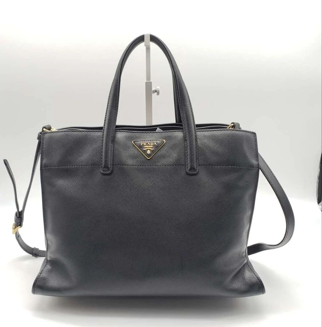 Prada Black Leather Tote Bag Crossbody Satchel Gold Hardware Large Lux — photo 2