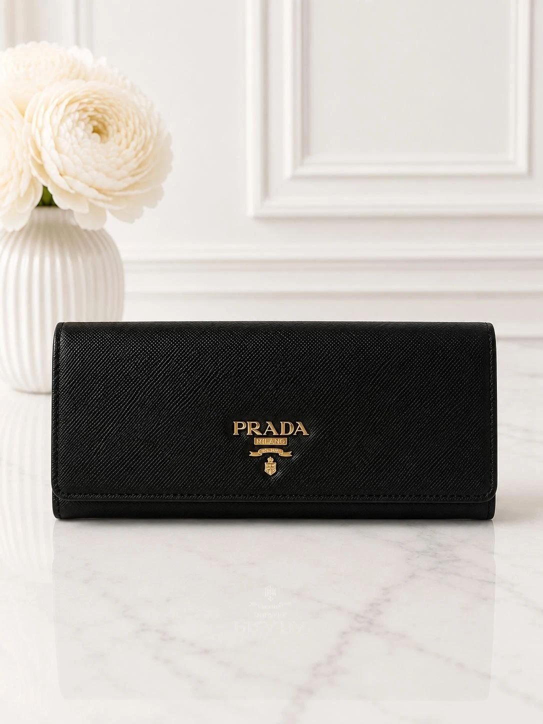 Prada Black Saffiano Leather Flap Wallet