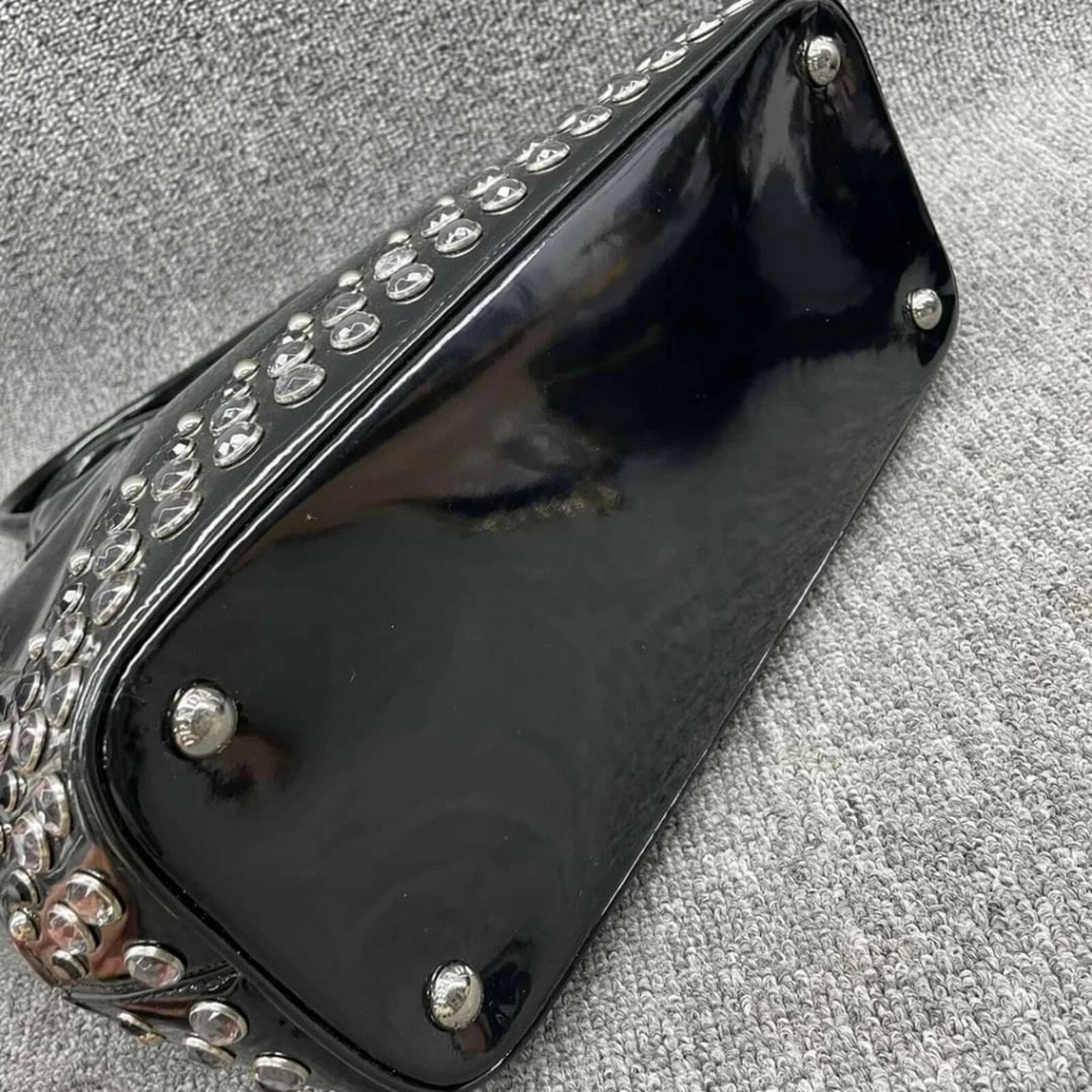 Prada Patent Leather Studded Tote Black Spazzolato Shoulder Bag — photo 5